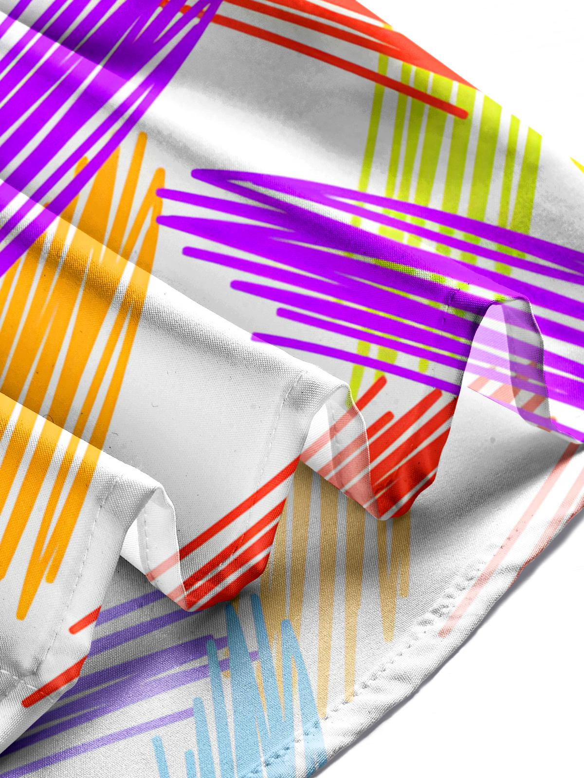 Colorful Geometric Line Print Men's Pocket Short Sleeve Shirts