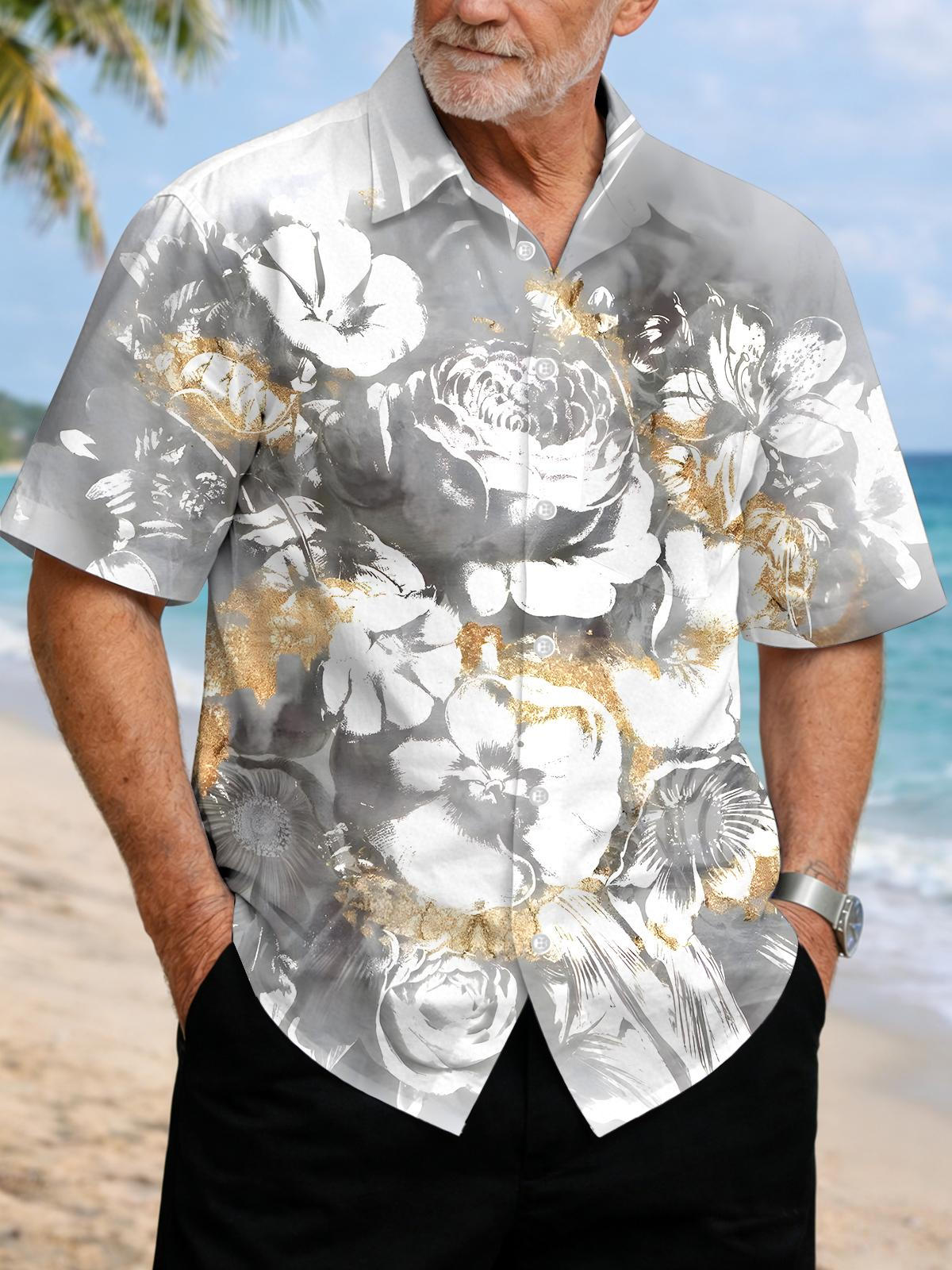 Floral Men's Pocket Short Sleeve Shirts