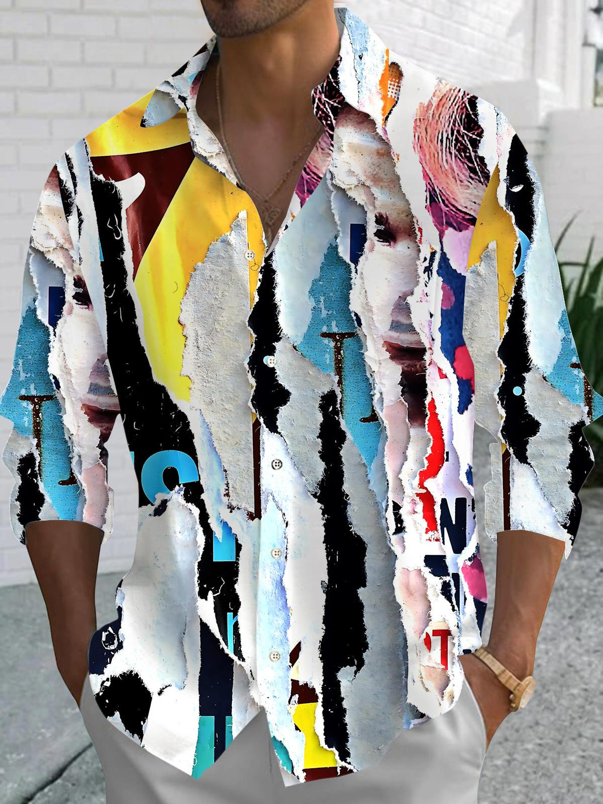 Art Print Men's Pocket Long Sleeve Shirts