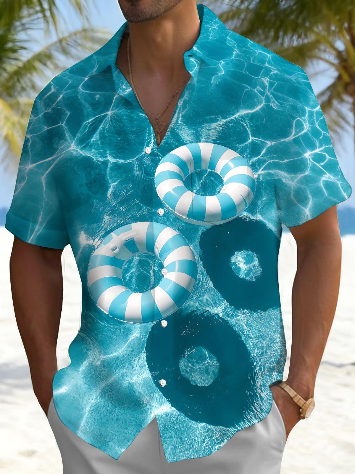 Swimming Ring Print Men's Pocket Short Sleeve Shirts