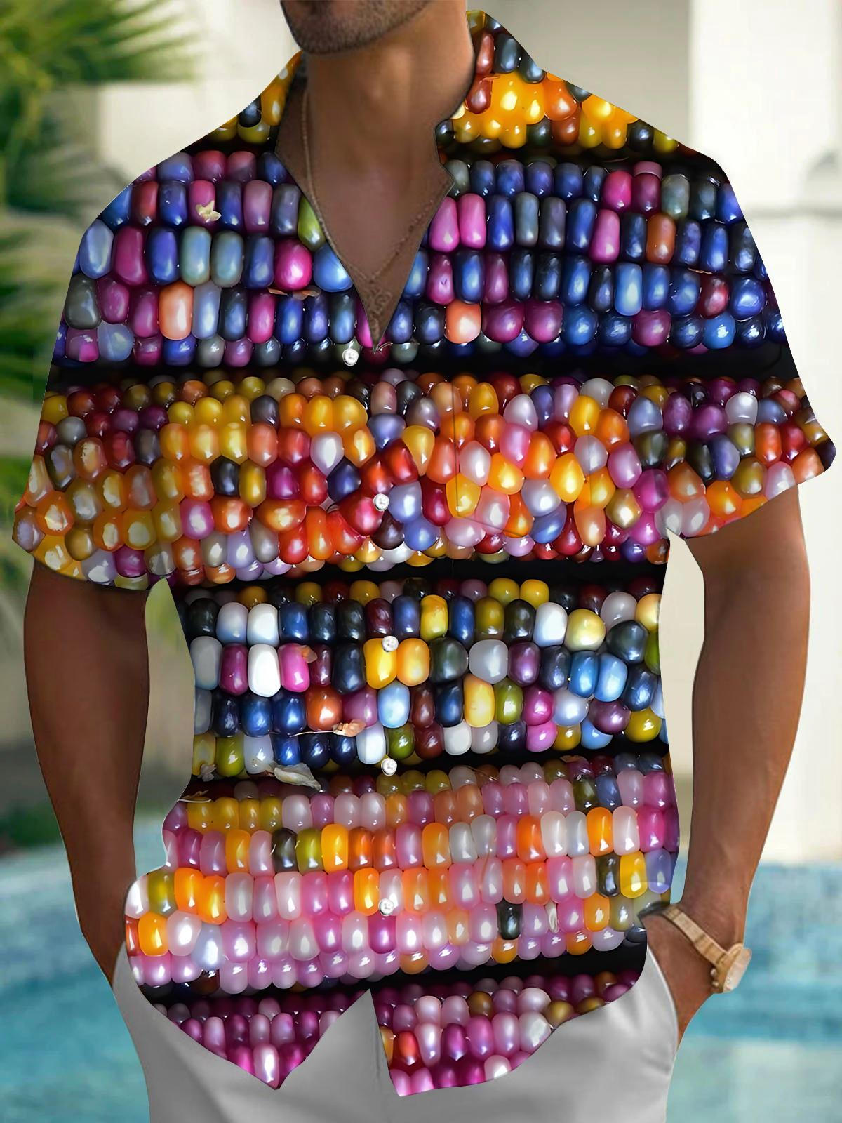 Corn Print Men's Pocket Short Sleeve Shirts