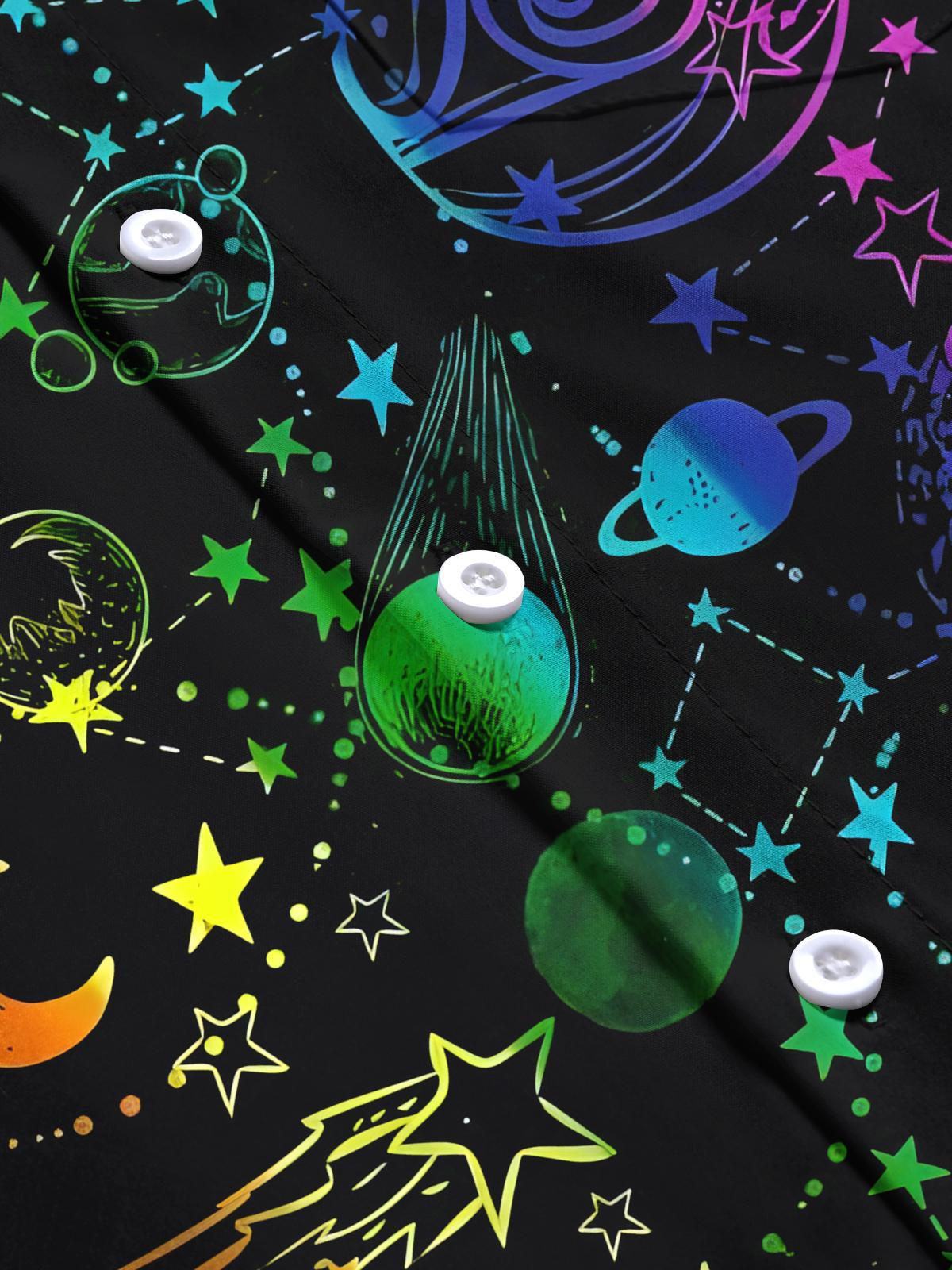 Rainbow Universe Planet Print Men's Pocket Short Sleeve Shirts