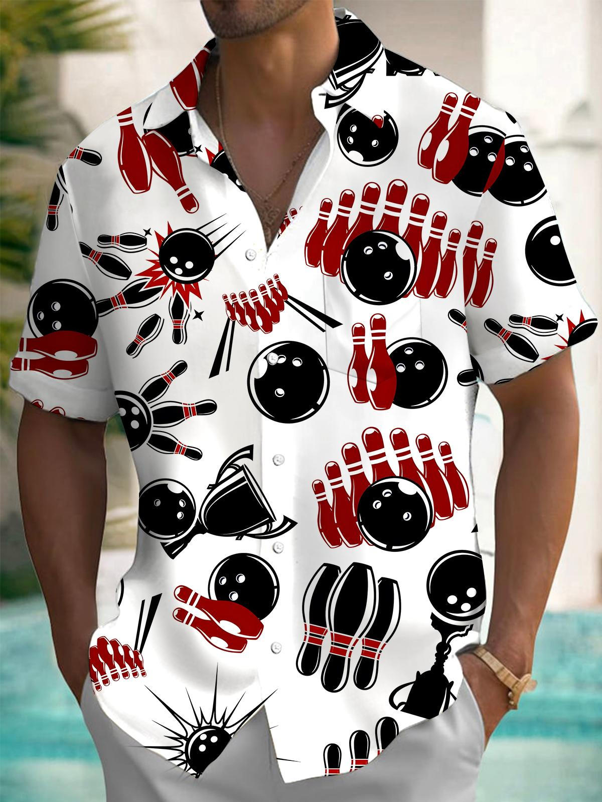 Bowling Print Men's Pocket Short Sleeve Shirts