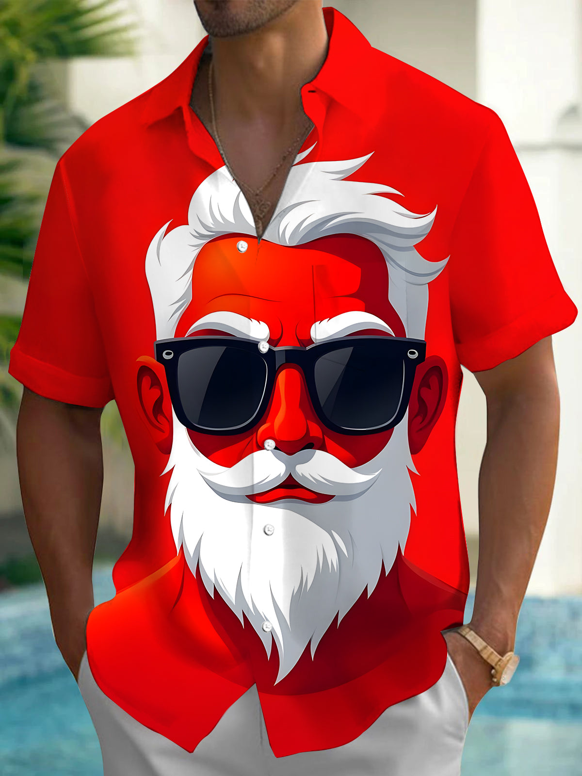 Santa Claus Sunglasses Men's Pocket Short Sleeve Shirts