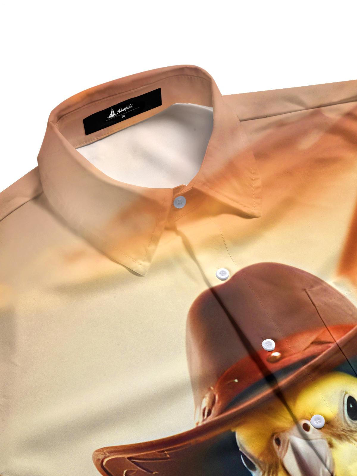 Funny Parrot Western Cowboy Men's Pocket Long Sleeve Shirts