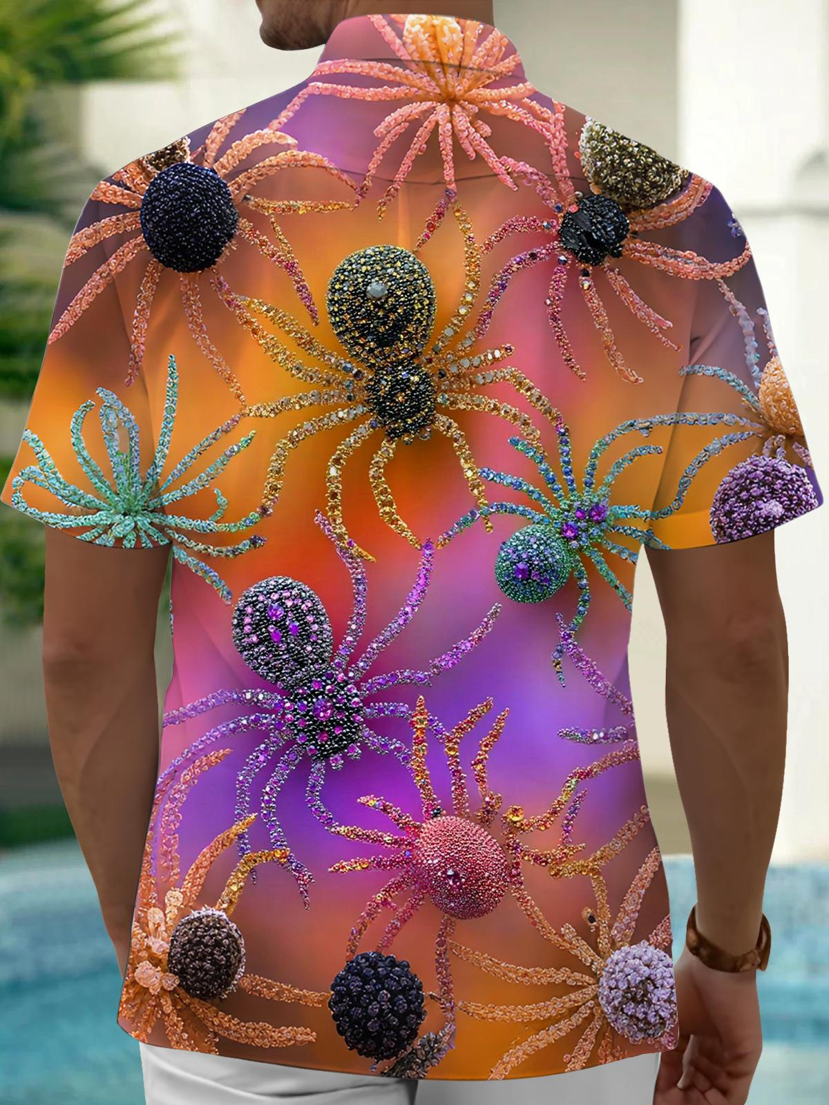 Spider Print Men's Pocket Short Sleeve Shirts