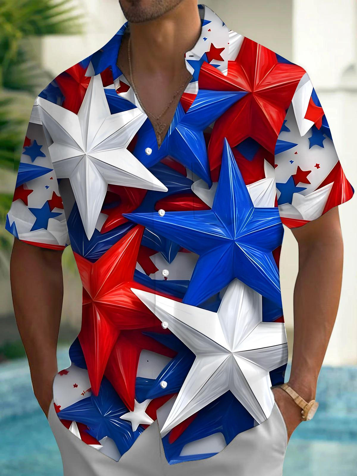 Independence Day Star Men's Pocket Short Sleeve Shirts