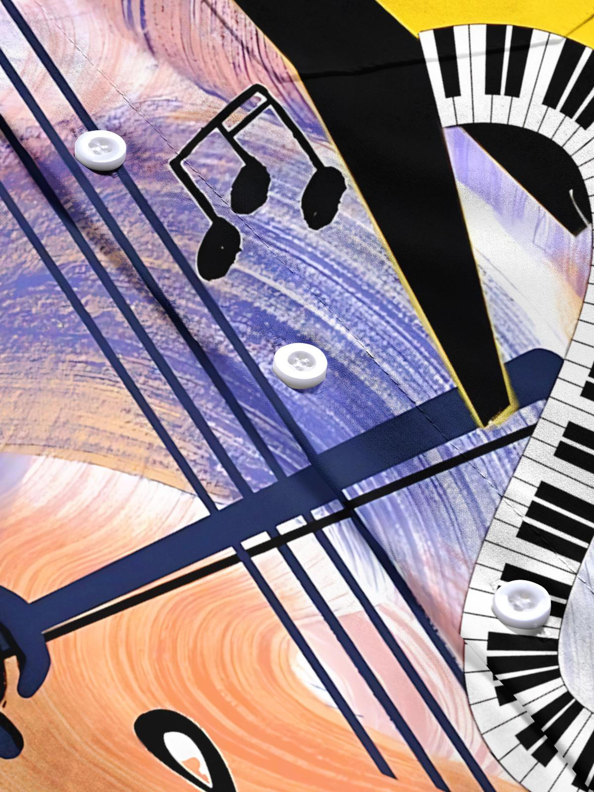 Musical Print Men's Pocket Short Sleeve Shirts