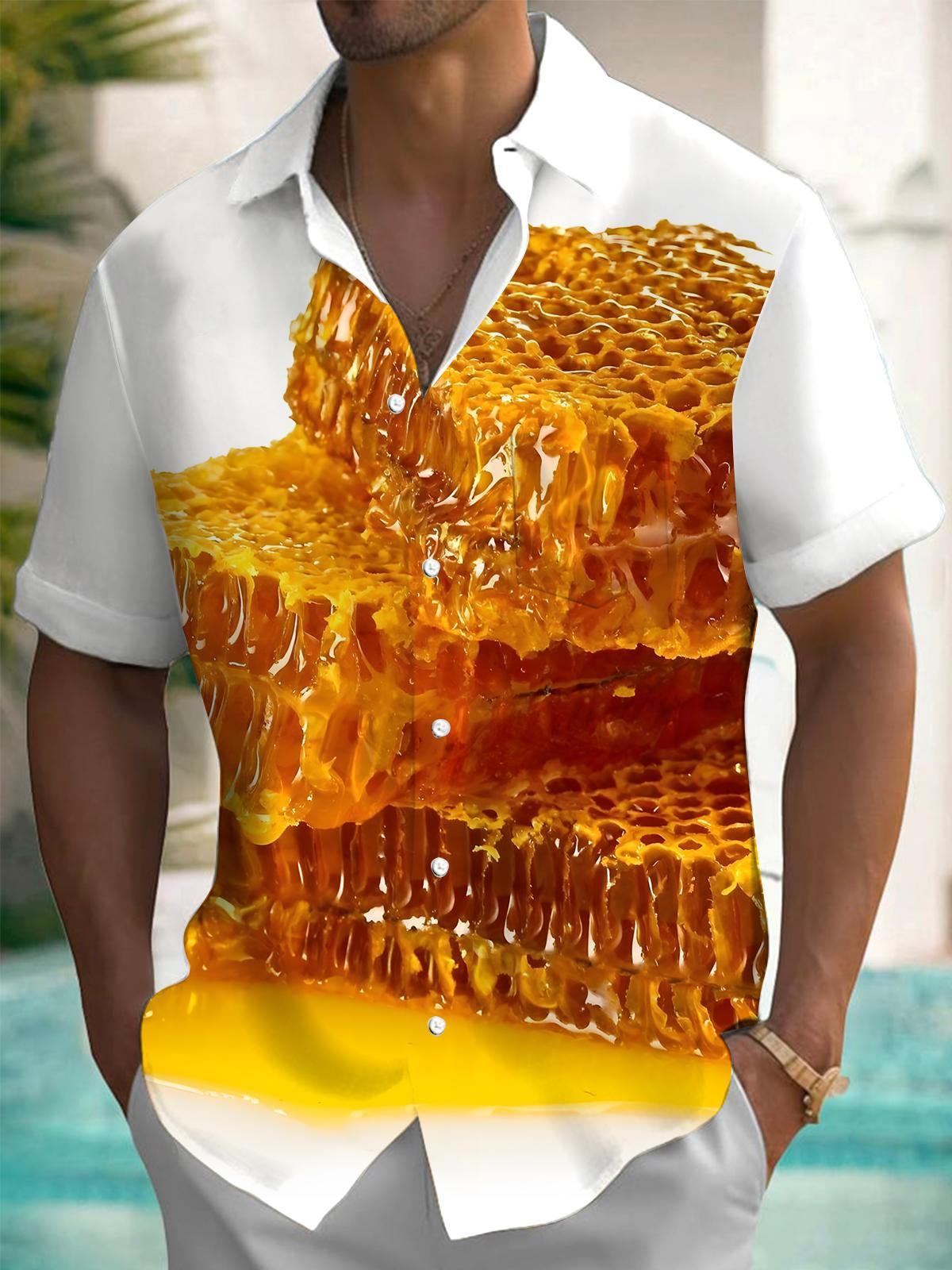 Honey Print Men's Pocket Short Sleeve Shirts