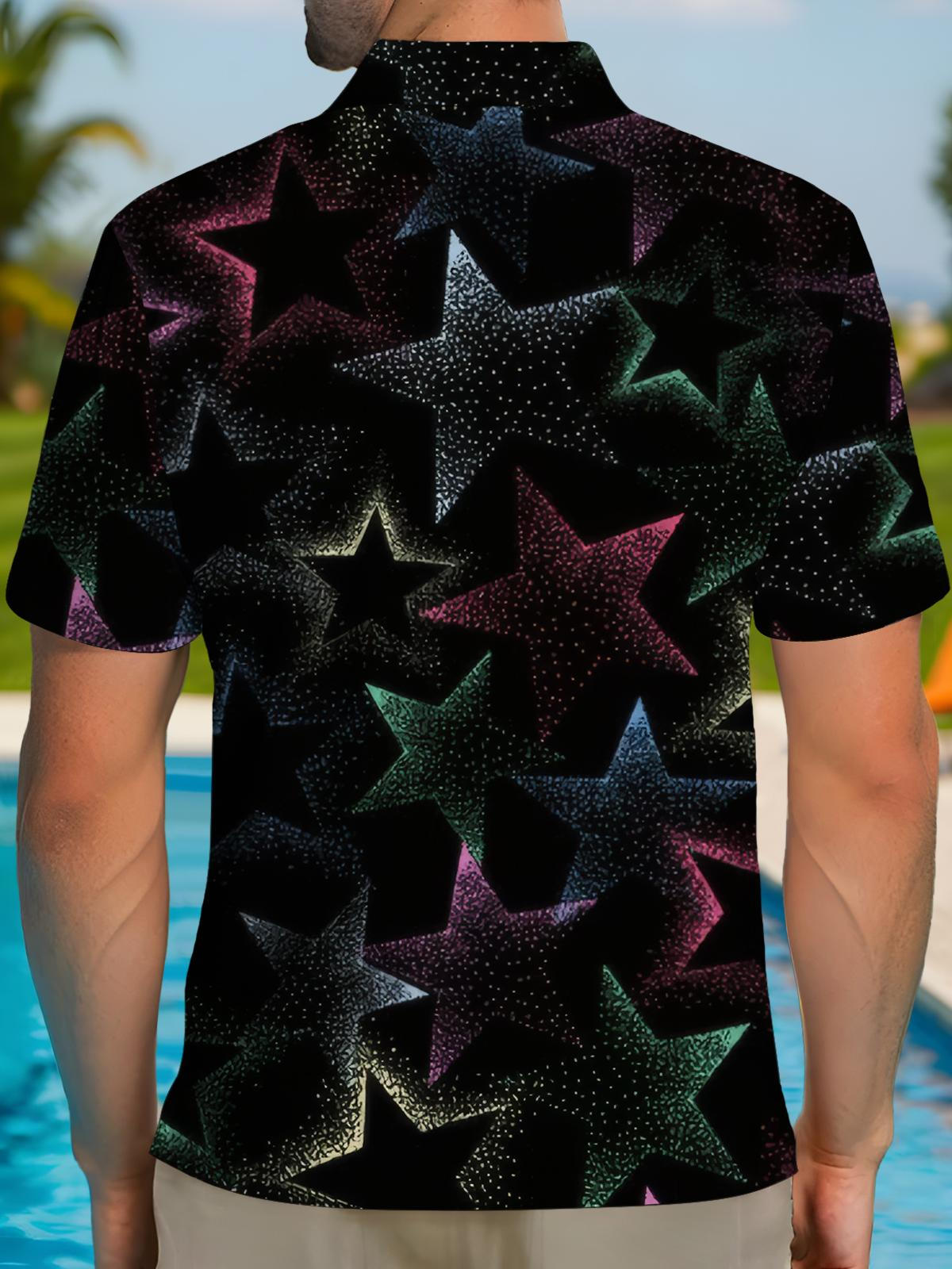 Star Print Men's Short Sleeve Button Polo Shirt