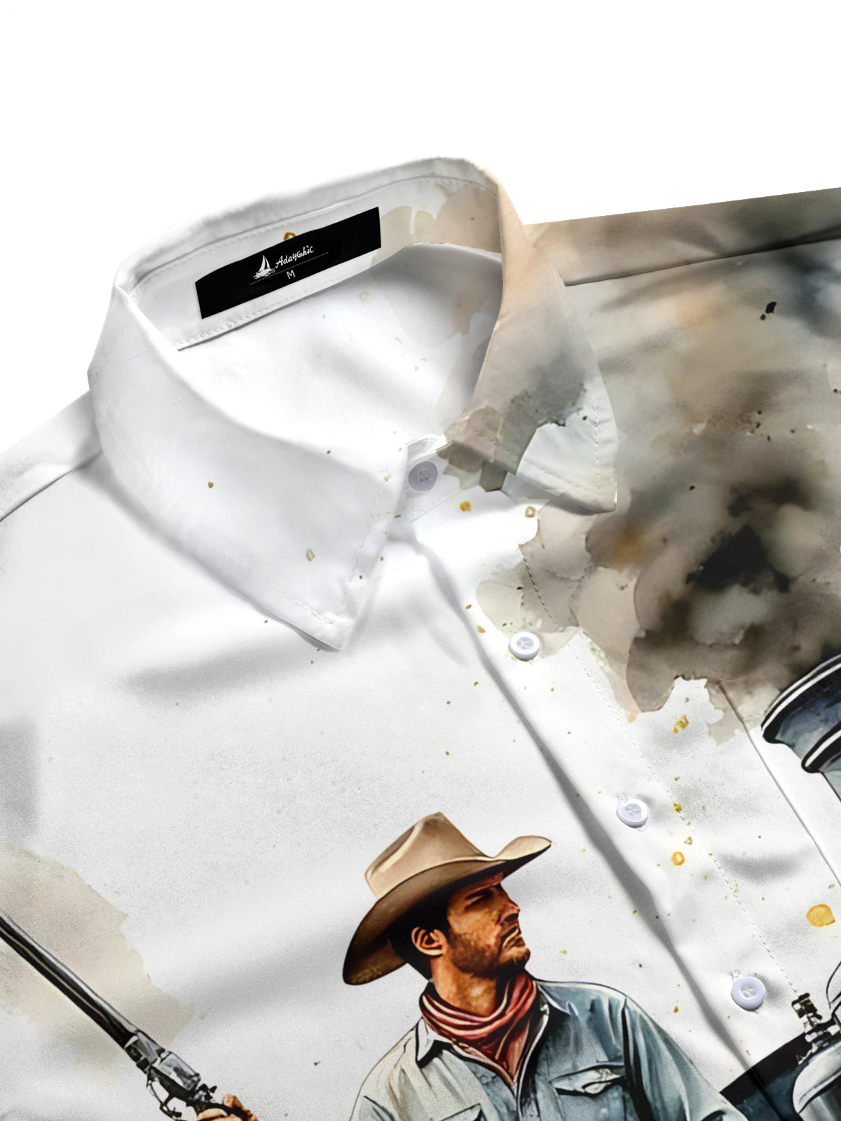 Western Cowboy Train Print Men's Pocket Long Sleeve Shirts