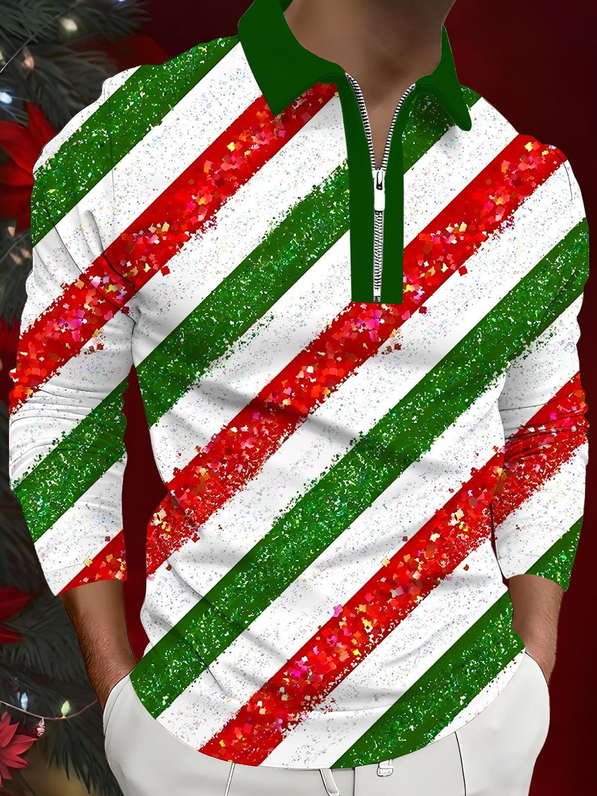 Christmas Geometry Men's Long Sleeve Zipper Polo