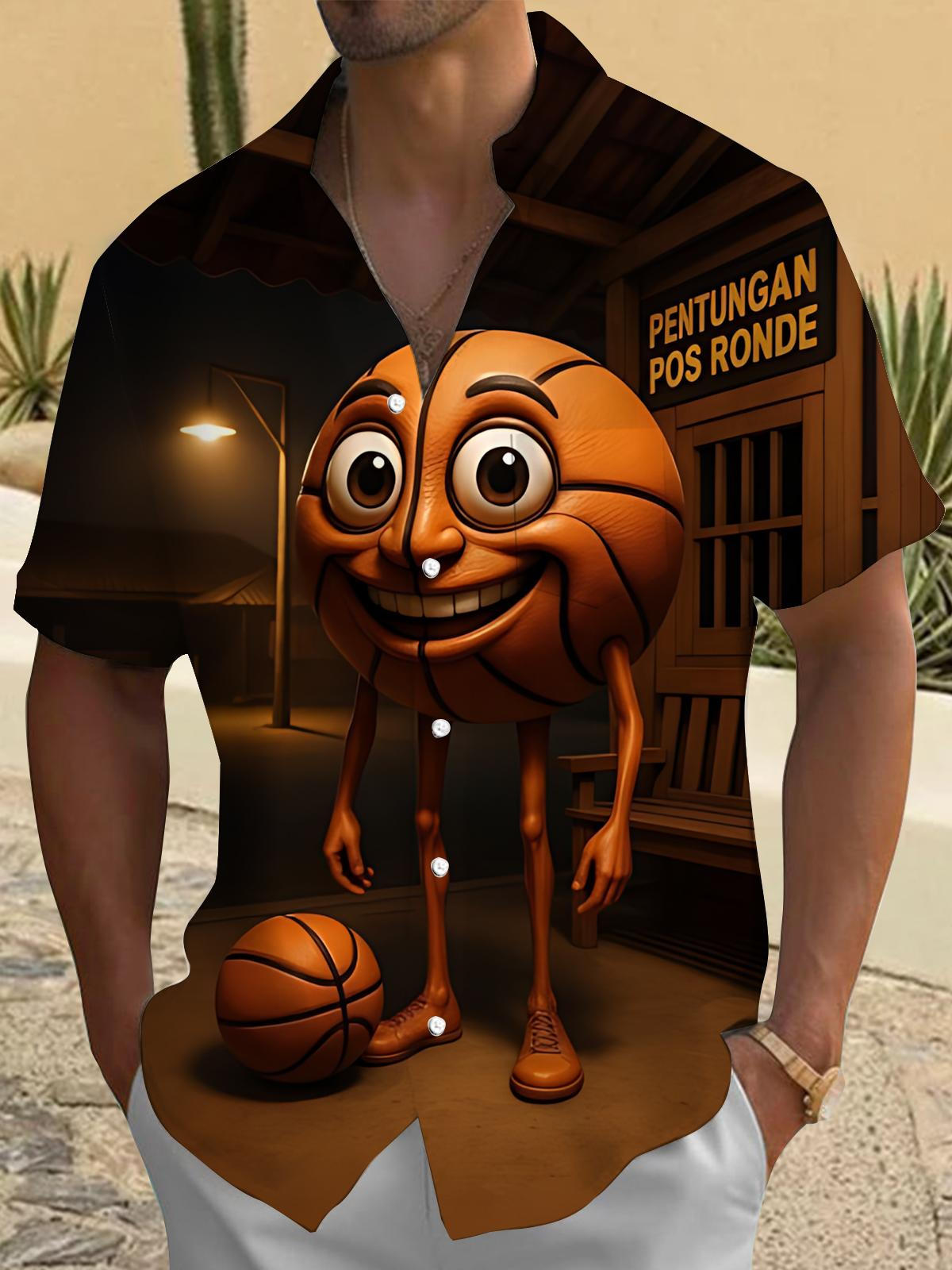 Fun Basketball Print Men's Pocket Short Sleeve Shirts