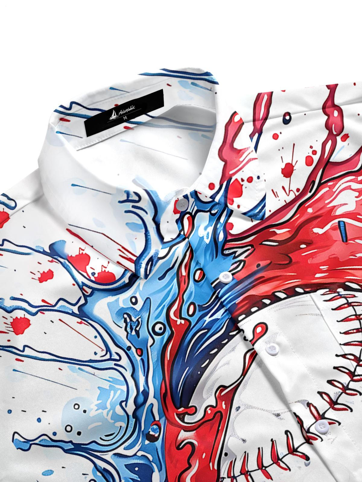 Baseball Print Men's Pocket Short Sleeve Shirts