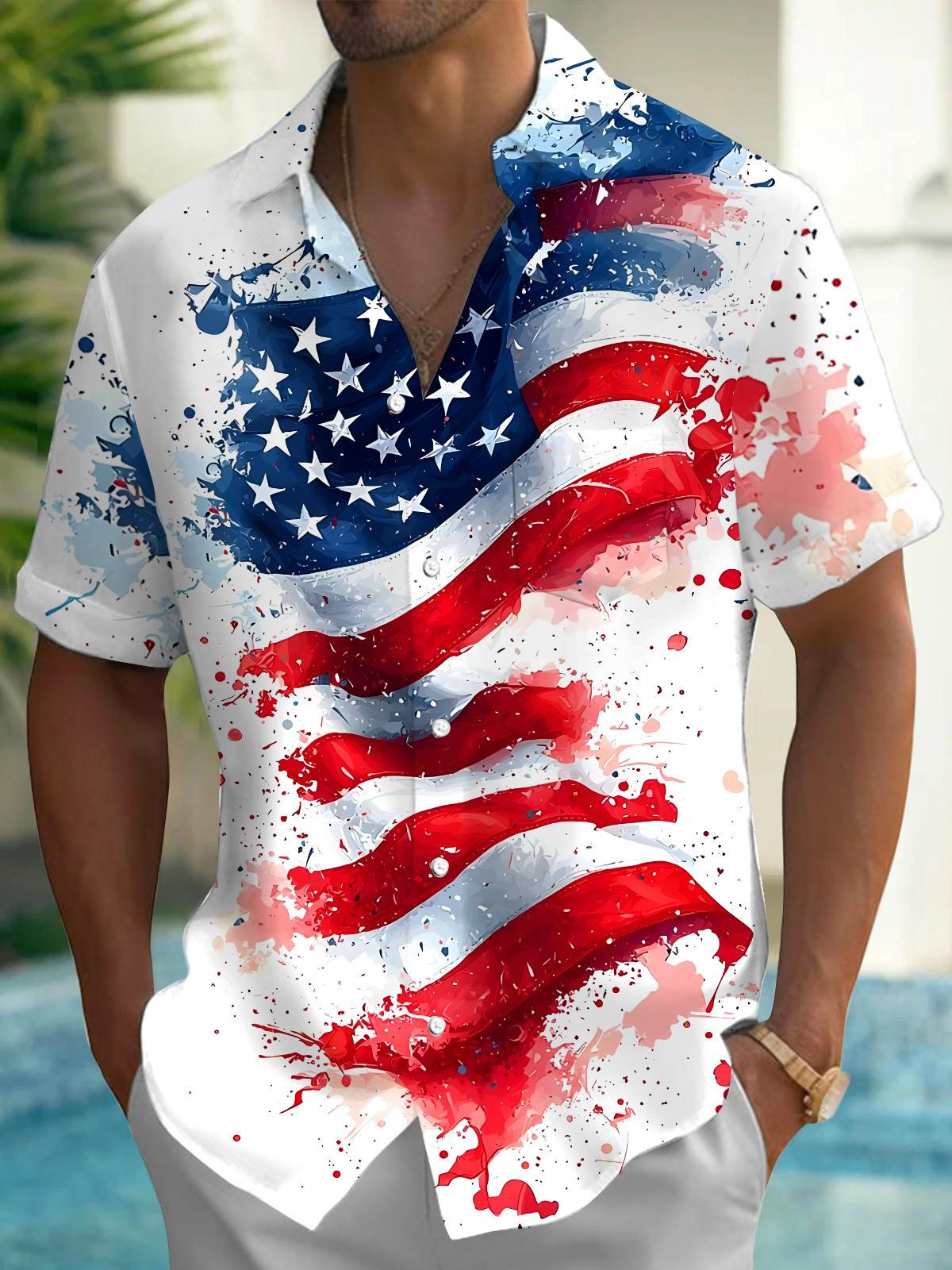 Independence Day Men's Pocket Short Sleeve Shirts