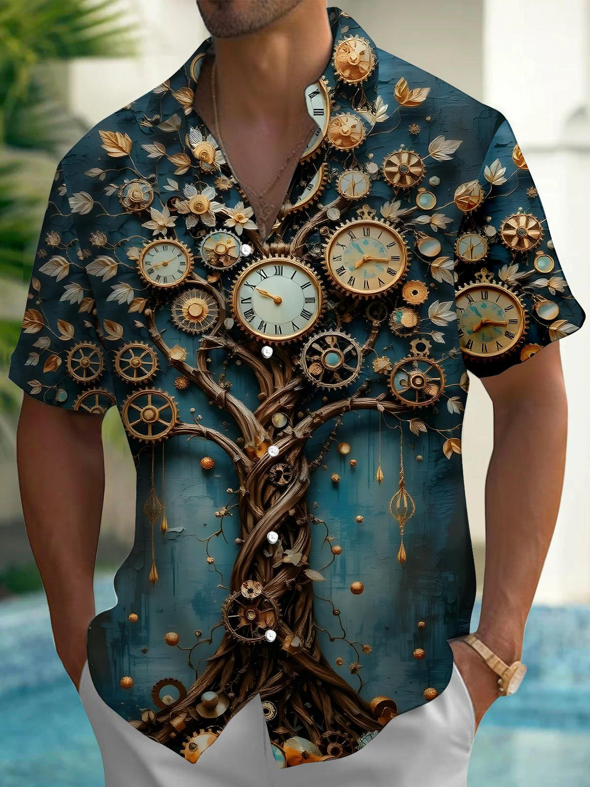 Clock Gear Wheel Men's Pocket Short Sleeve Shirts