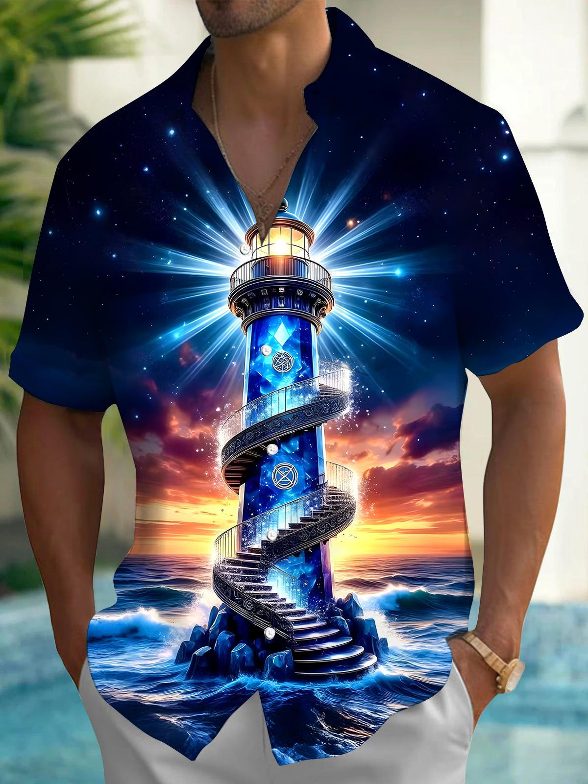 Hawaiian Lighthouses Men's Pocket Short Sleeve Shirts