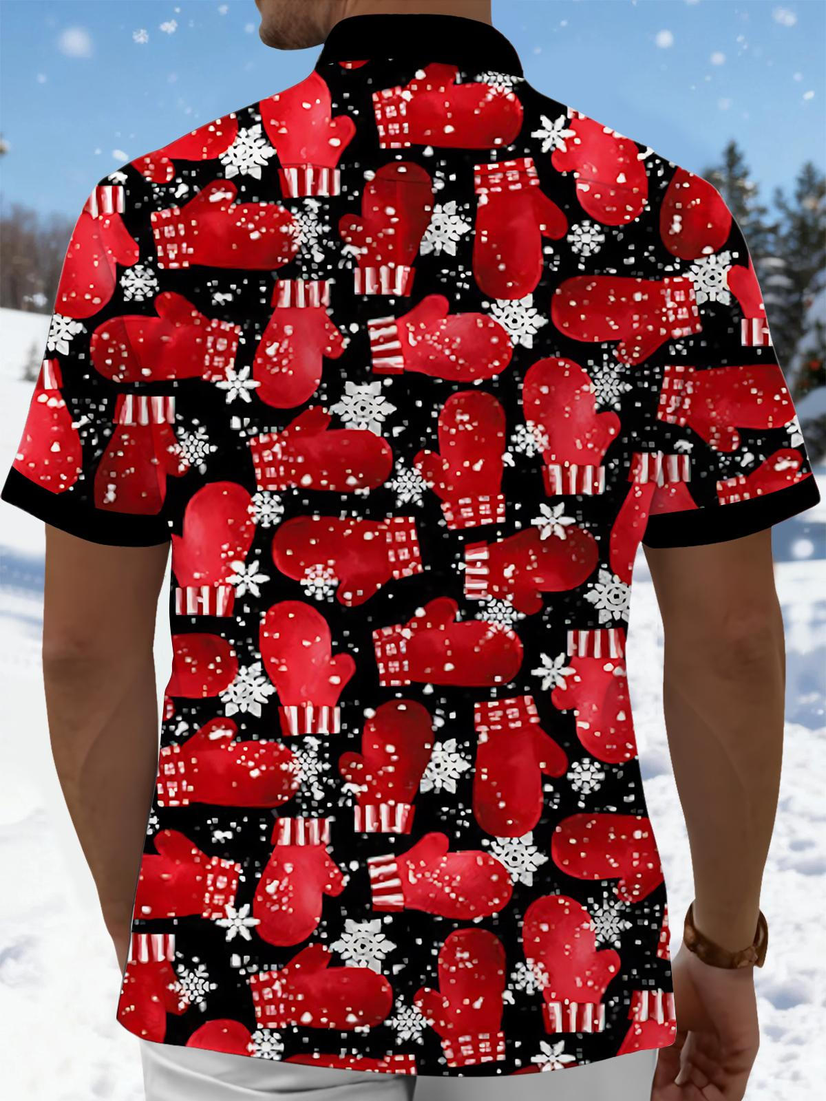 Christmas Red Glove Print Men's Pocket Short Sleeve Shirts