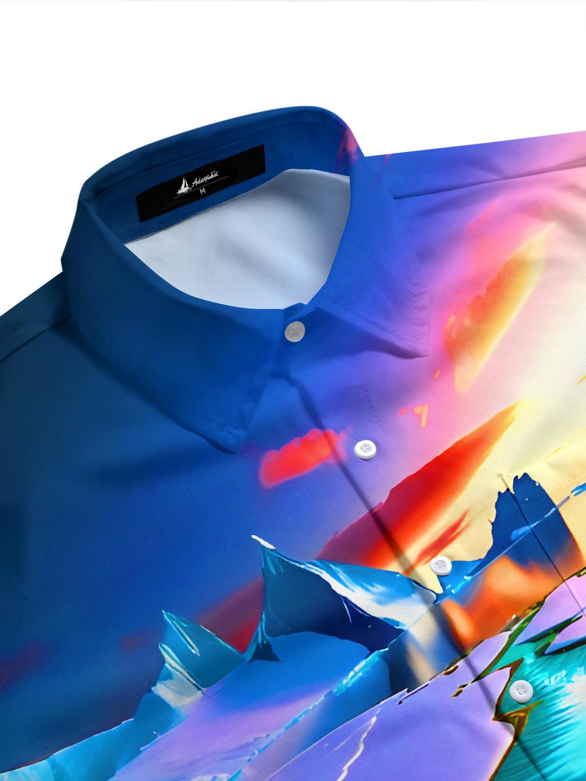 Fantasy Polar Glaciers Light Shadow Men's Pocket Long Sleeve Shirts