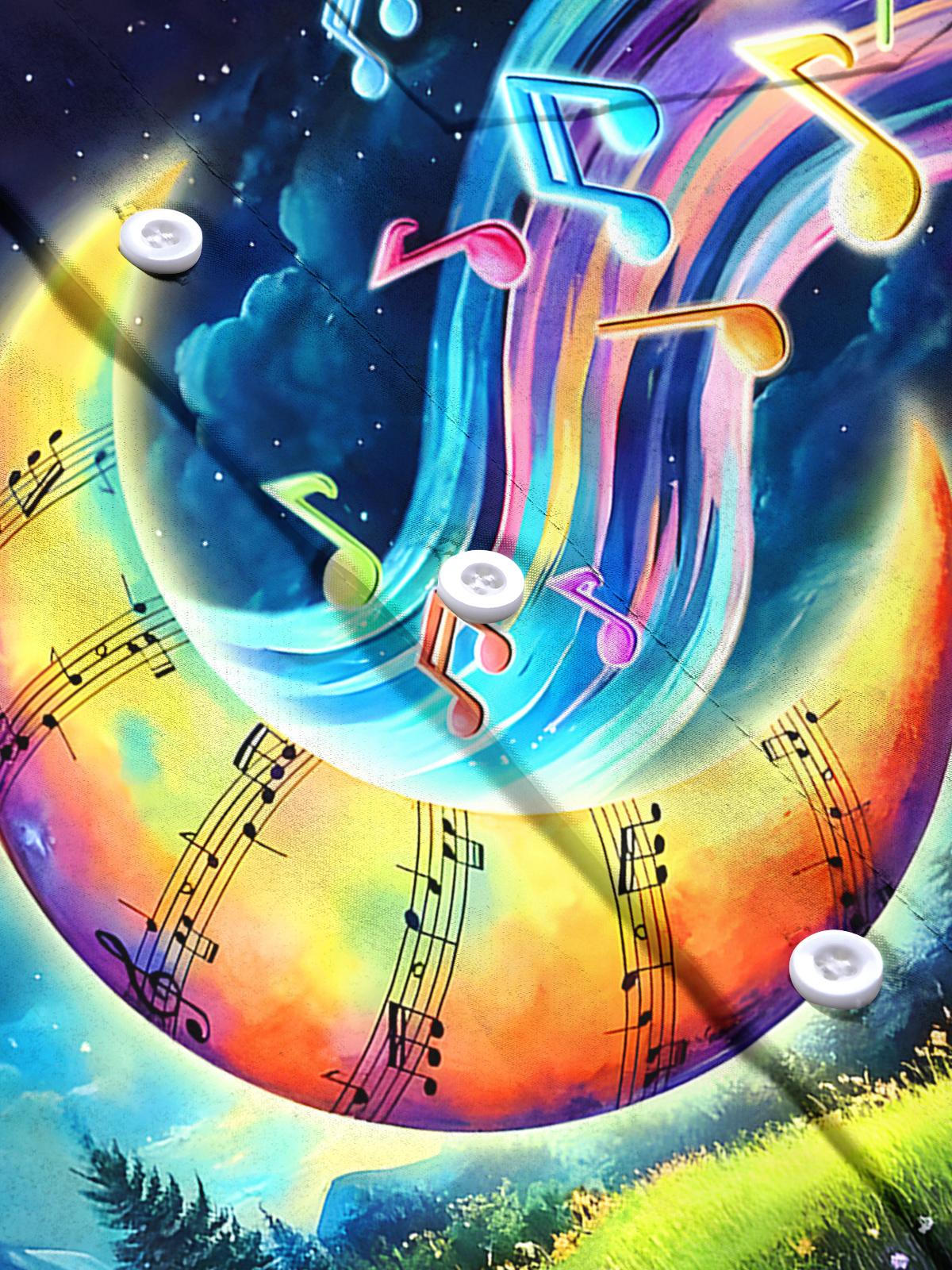 Moon Musical Note Men's Pocket Short Sleeve Shirts