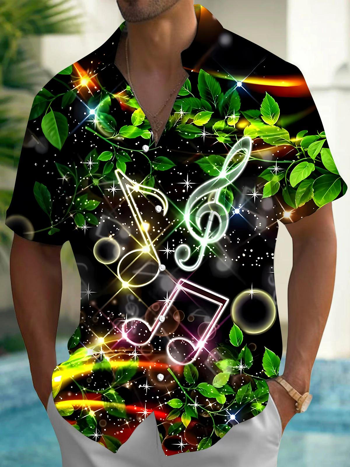 Musical Note Leaf Men's Pocket Short Sleeve Shirts