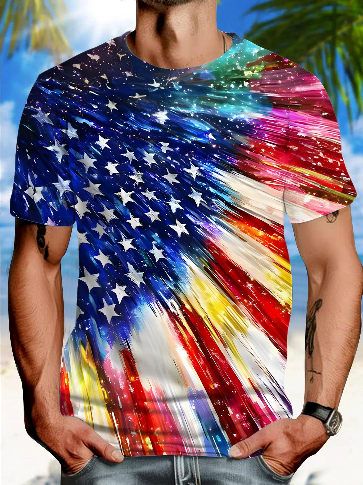 Independence Day Round Neck Short Sleeve Men's T-shirt