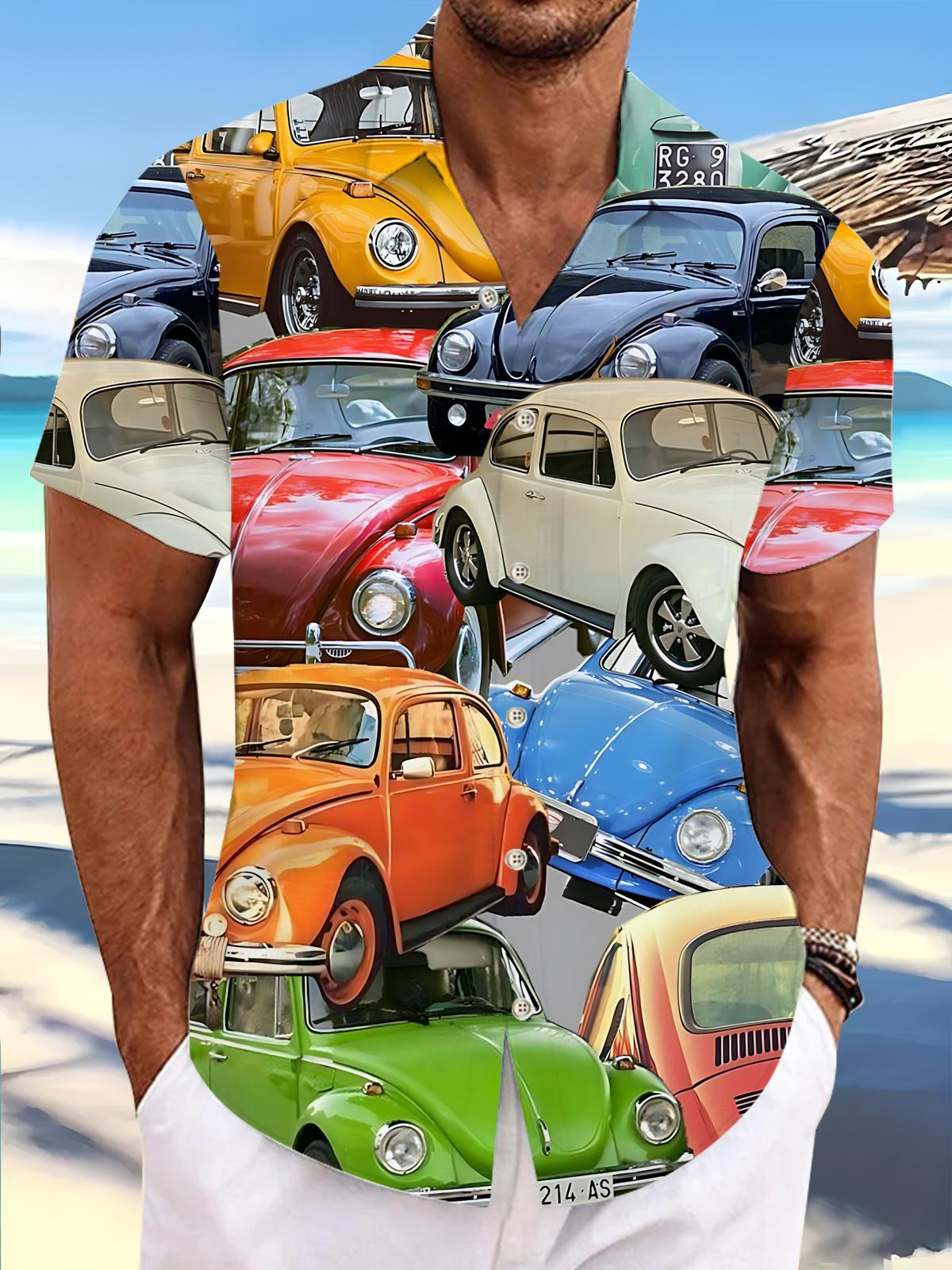 Car Print Men's Pocket Short Sleeve Shirts