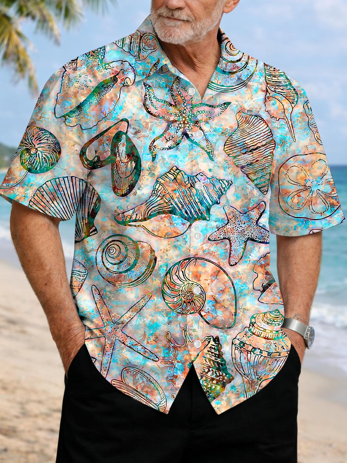 Shell Print Men's Pocket Short Sleeve Shirts