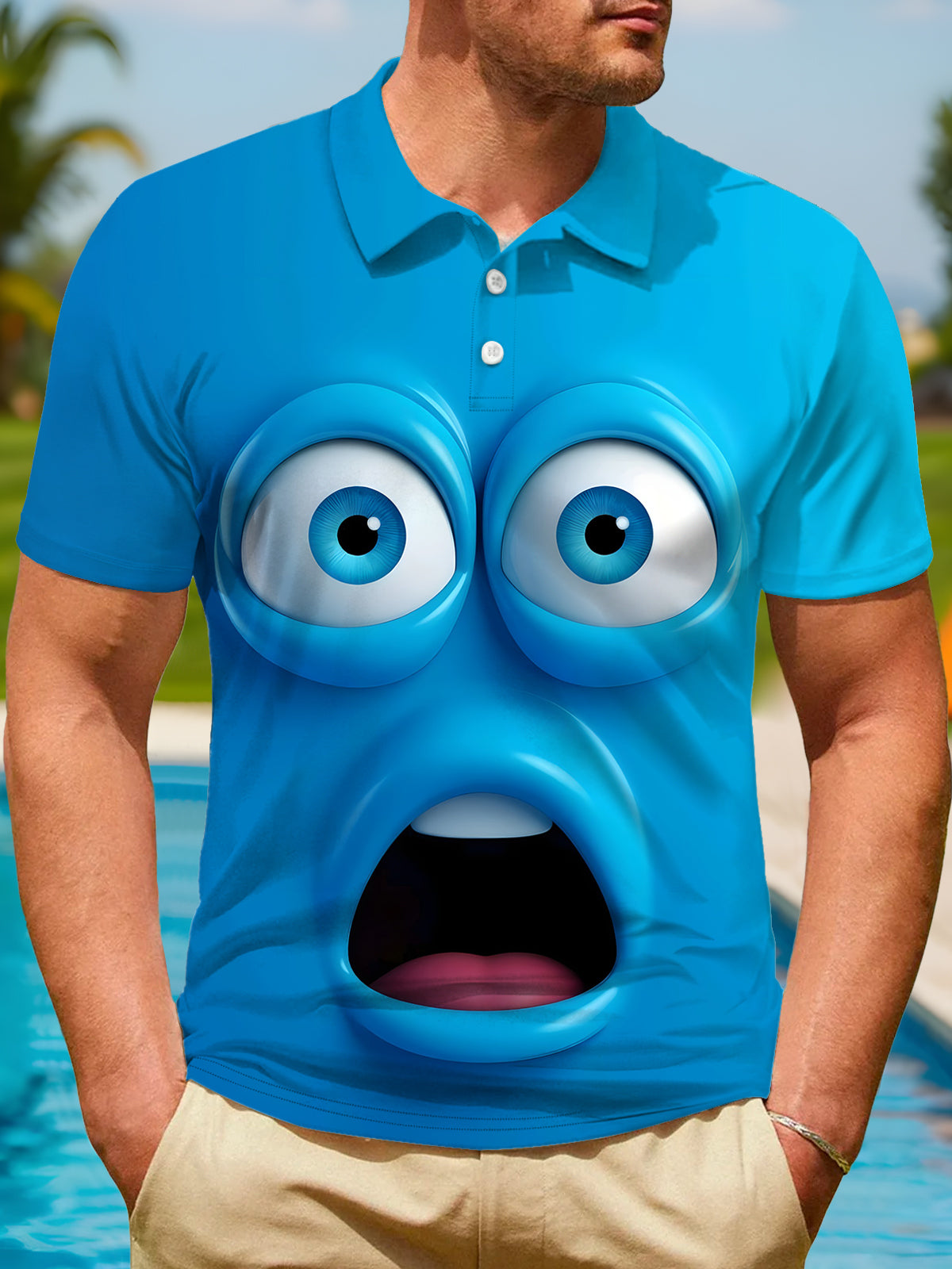 Fun Print Men's Short Sleeve Button Polo Shirt