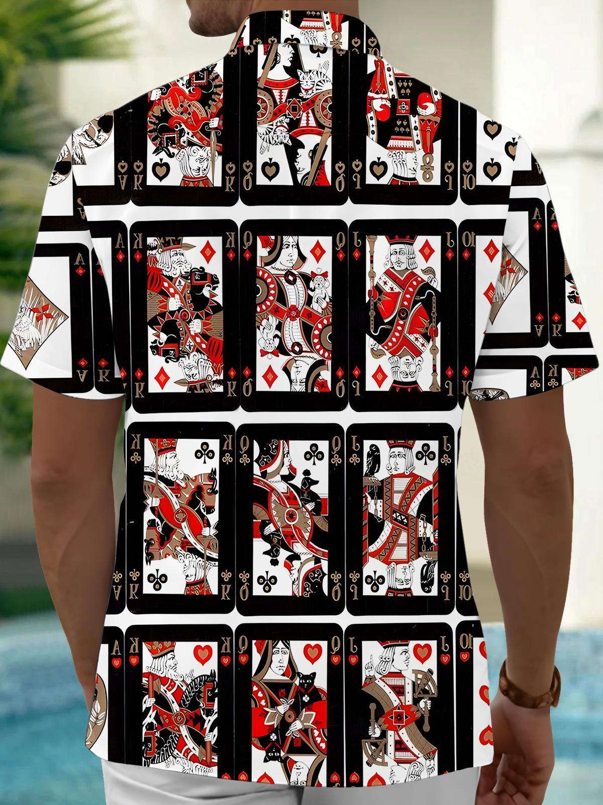Playing Card Print Men's Pocket Short Sleeve Shirts