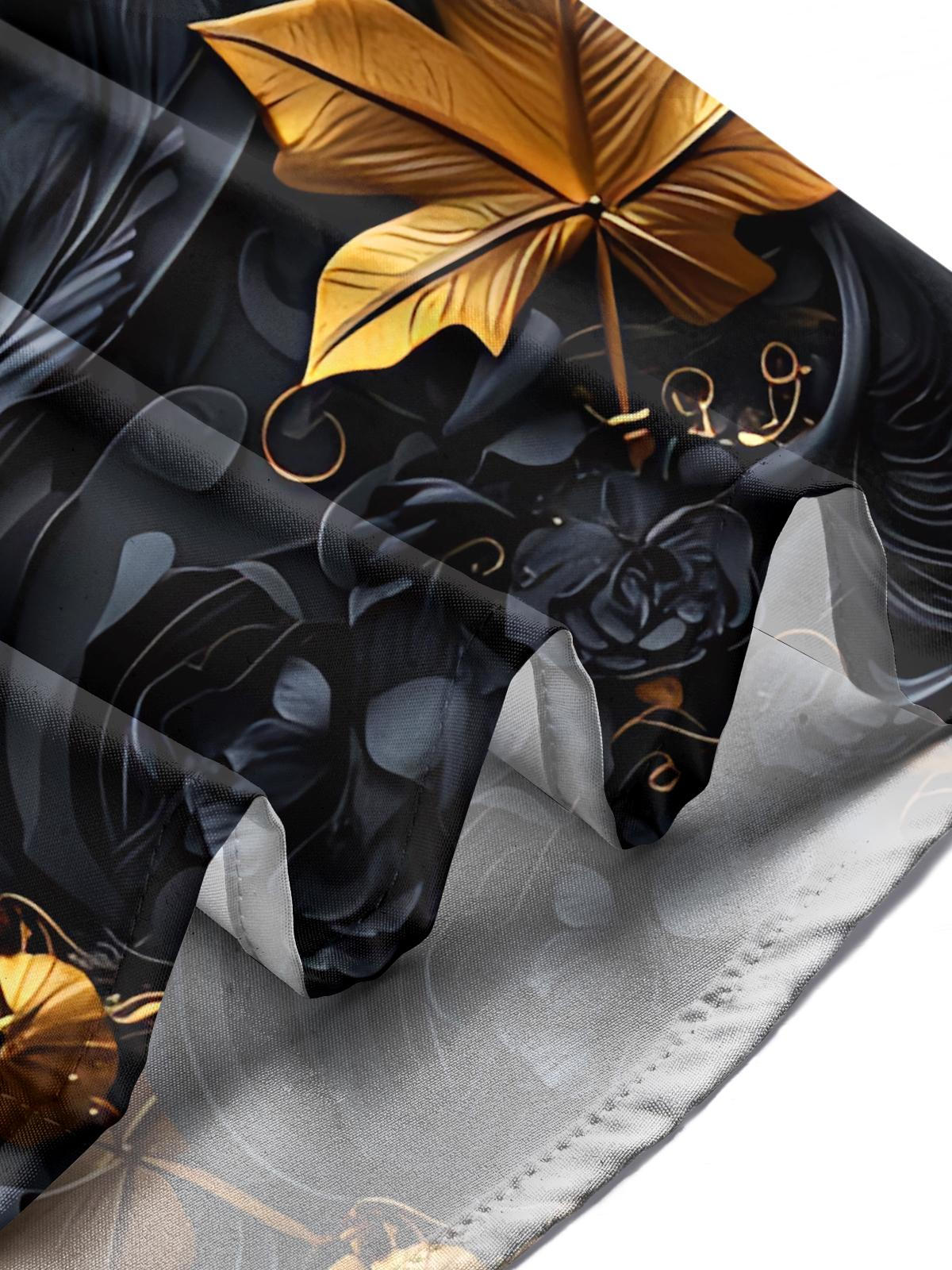 Black Cat Maple Leaf Print Men's Pocket Short Sleeve Shirts