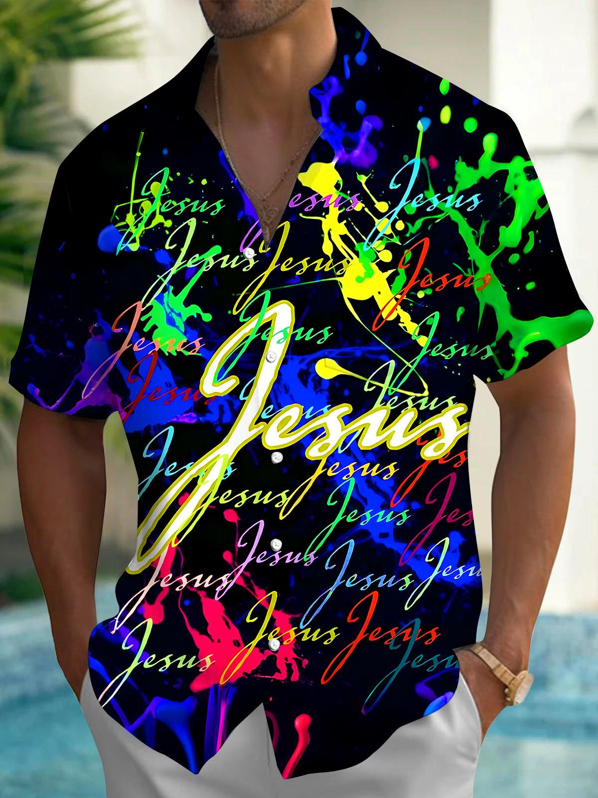 Jesus Tie Dye Men's Pocket Short Sleeve Shirts