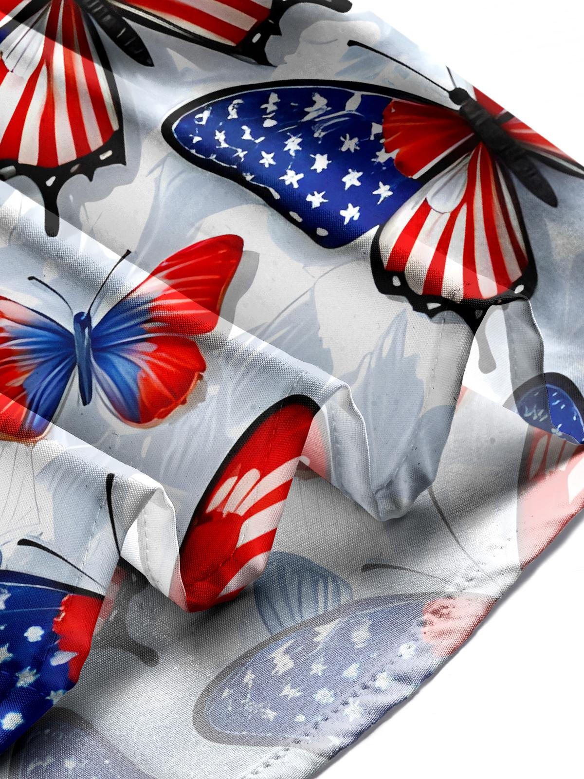Independence Day Butterfly Men's Pocket Short Sleeve Shirts