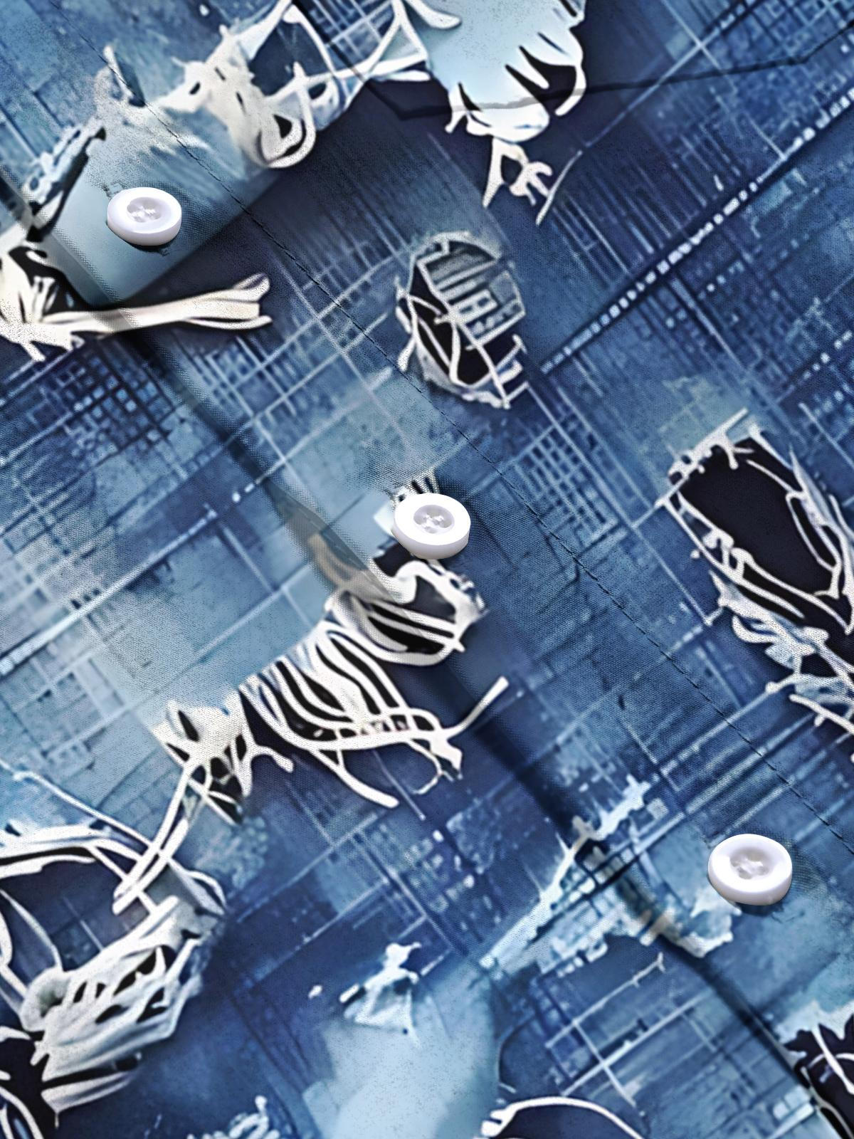 Denim Pattern Print Men's Pocket Short Sleeve Shirts