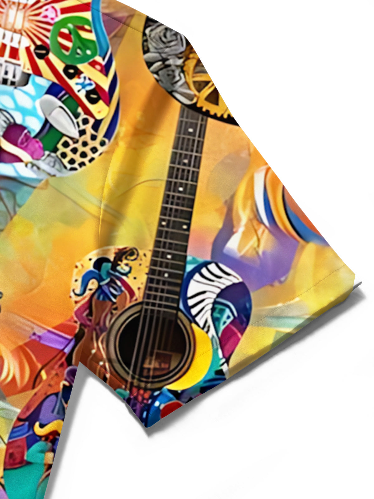 Hawaiian Guitar Print Men's Pocket Short Sleeve Shirts