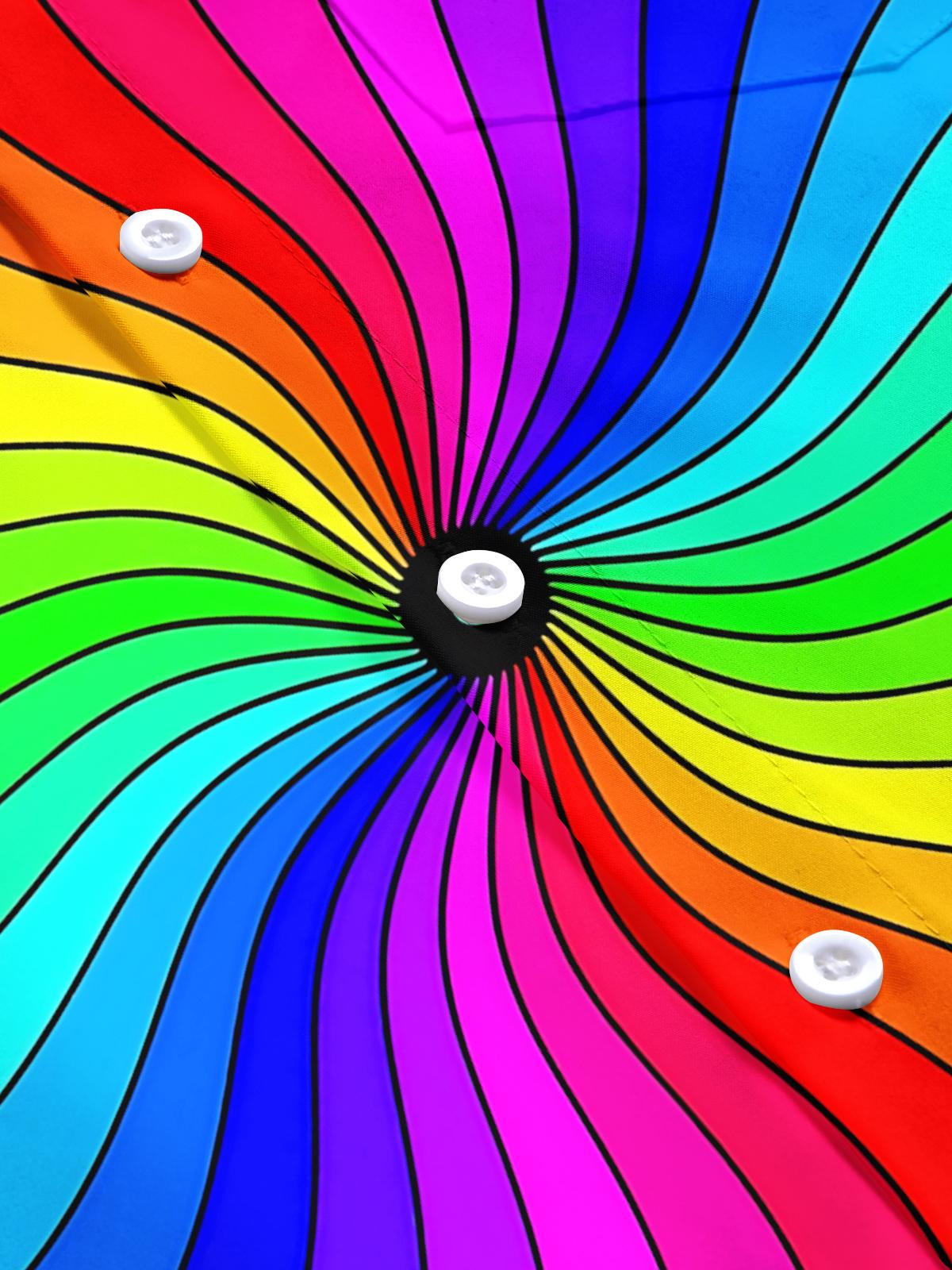 Rainbow Line Print Men's Pocket Short Sleeve Shirts