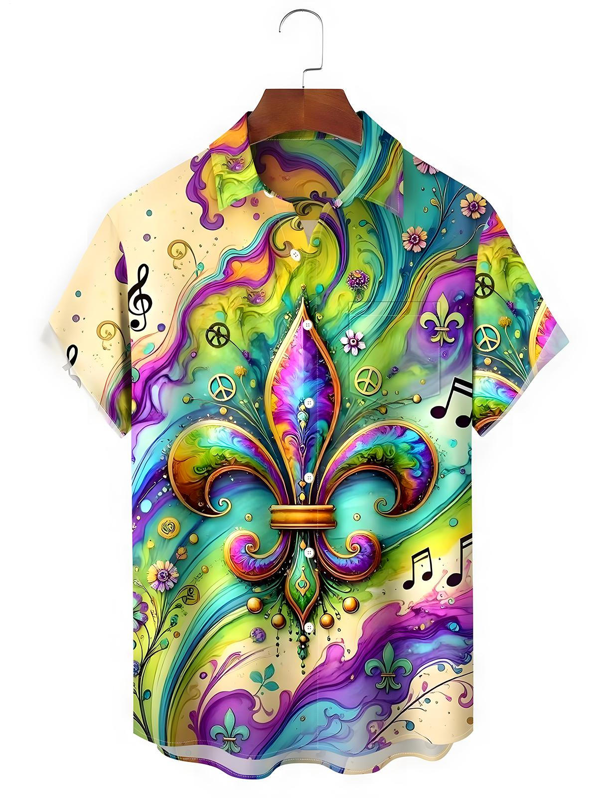 Mardi Gras Hippie Abstract Men's Pocket Short Sleeve Shirts