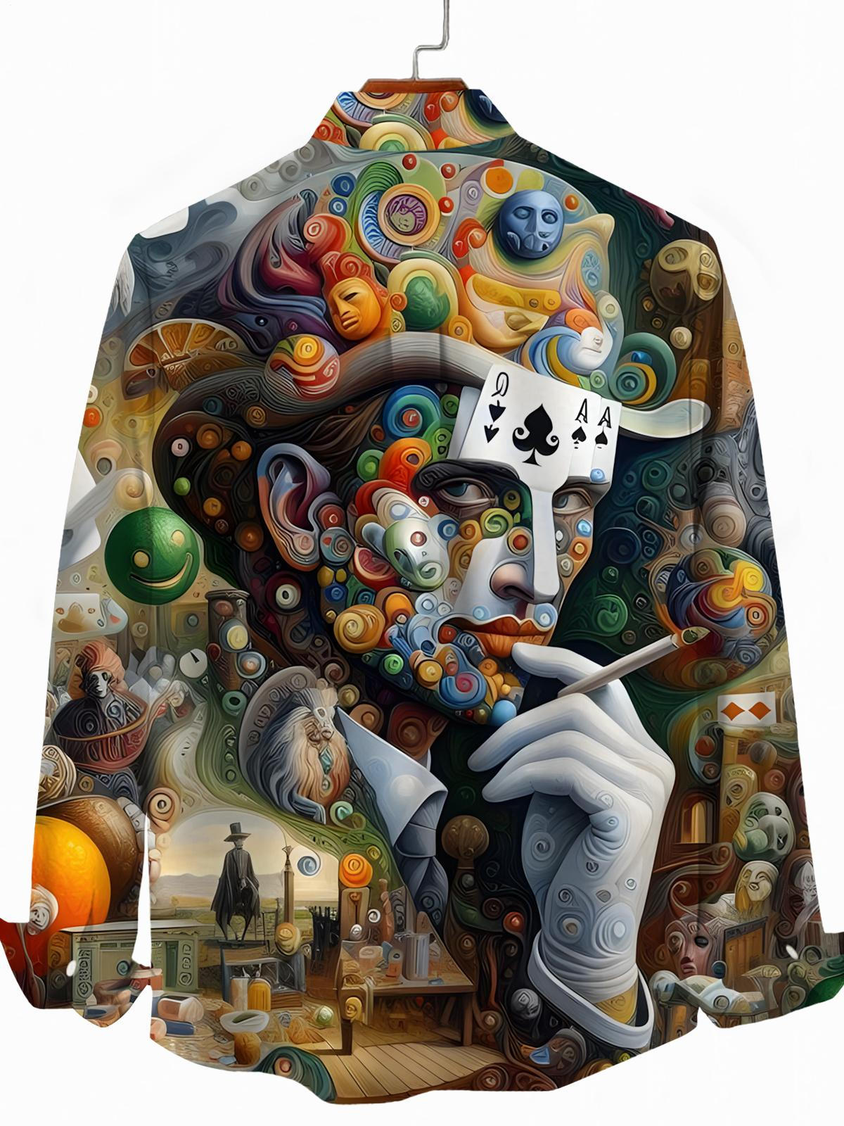 Abstract Face Poker Art Print Men's Pocket Long Sleeve Shirts