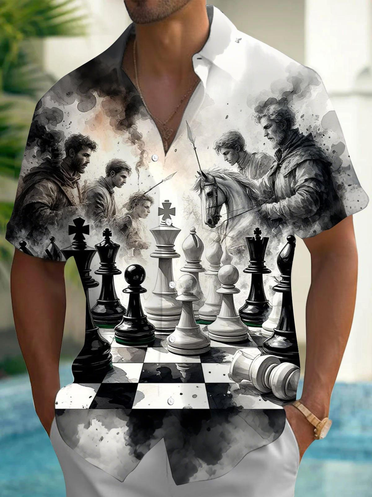 Chess Art Print Men's Pocket Short Sleeve Shirts