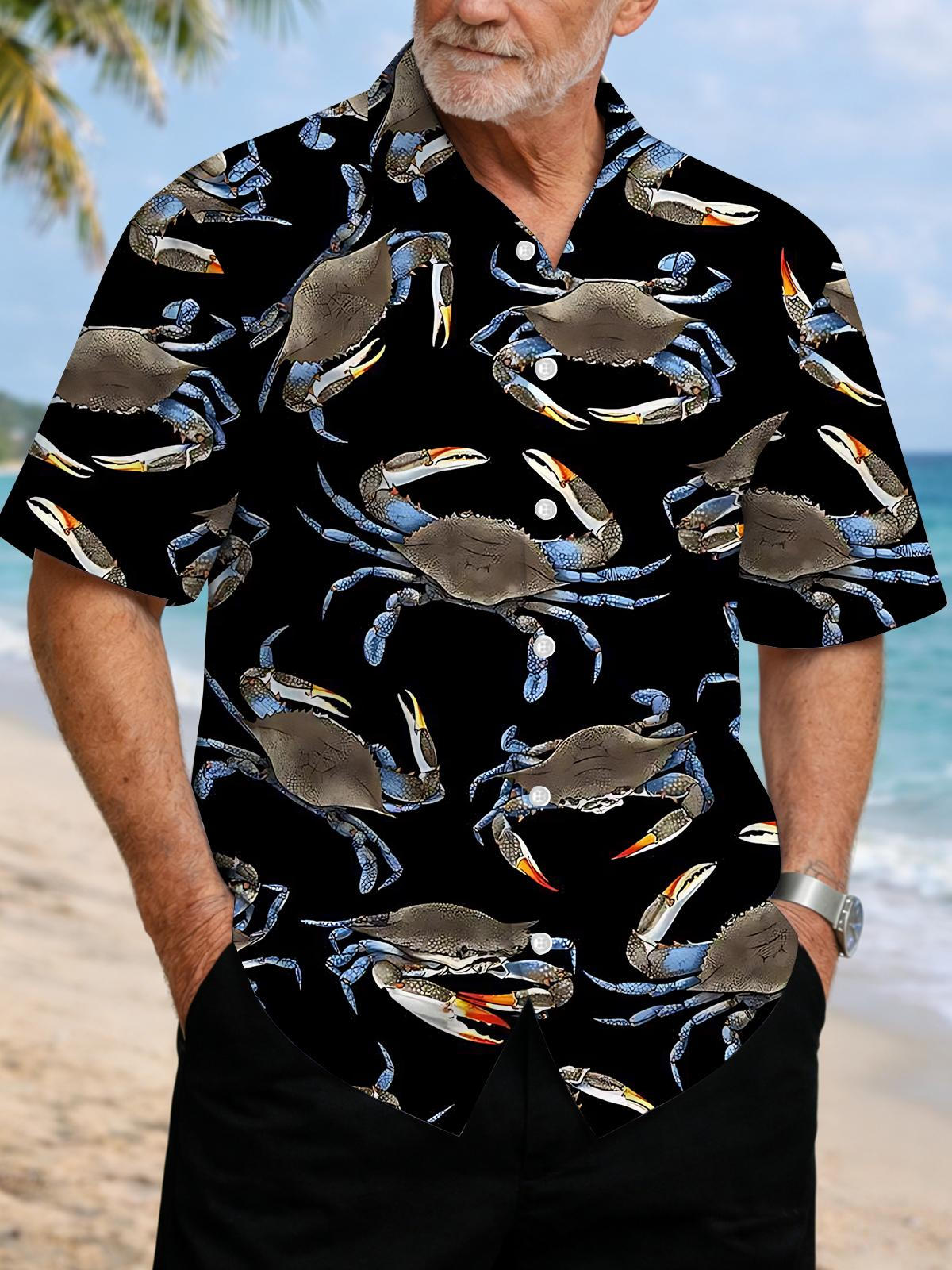 Crab Print Men's Pocket Short Sleeve Shirts