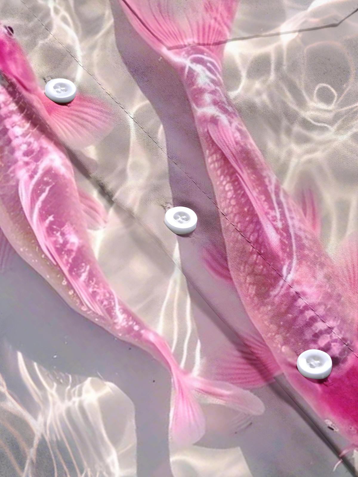 Fish Print Men's Pocket Short Sleeve Shirts