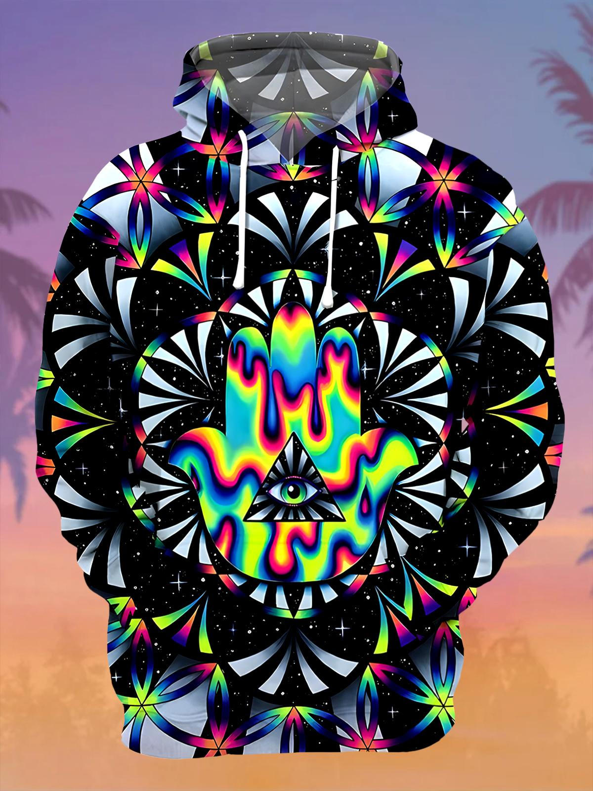 Abstract Men's Long Sleeve Printing Pocket Hooded Sweatshirt