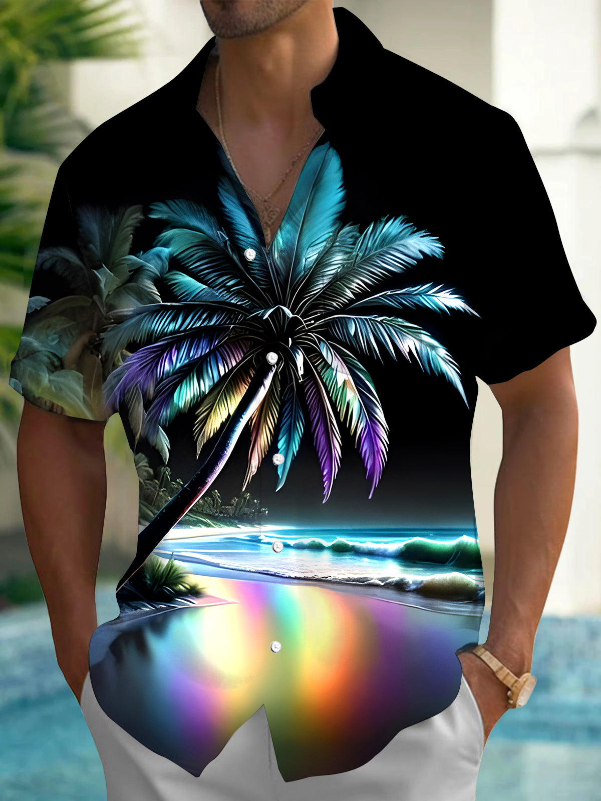 Hawaiian Coconut Tree Men's Pocket Short Sleeve Shirts