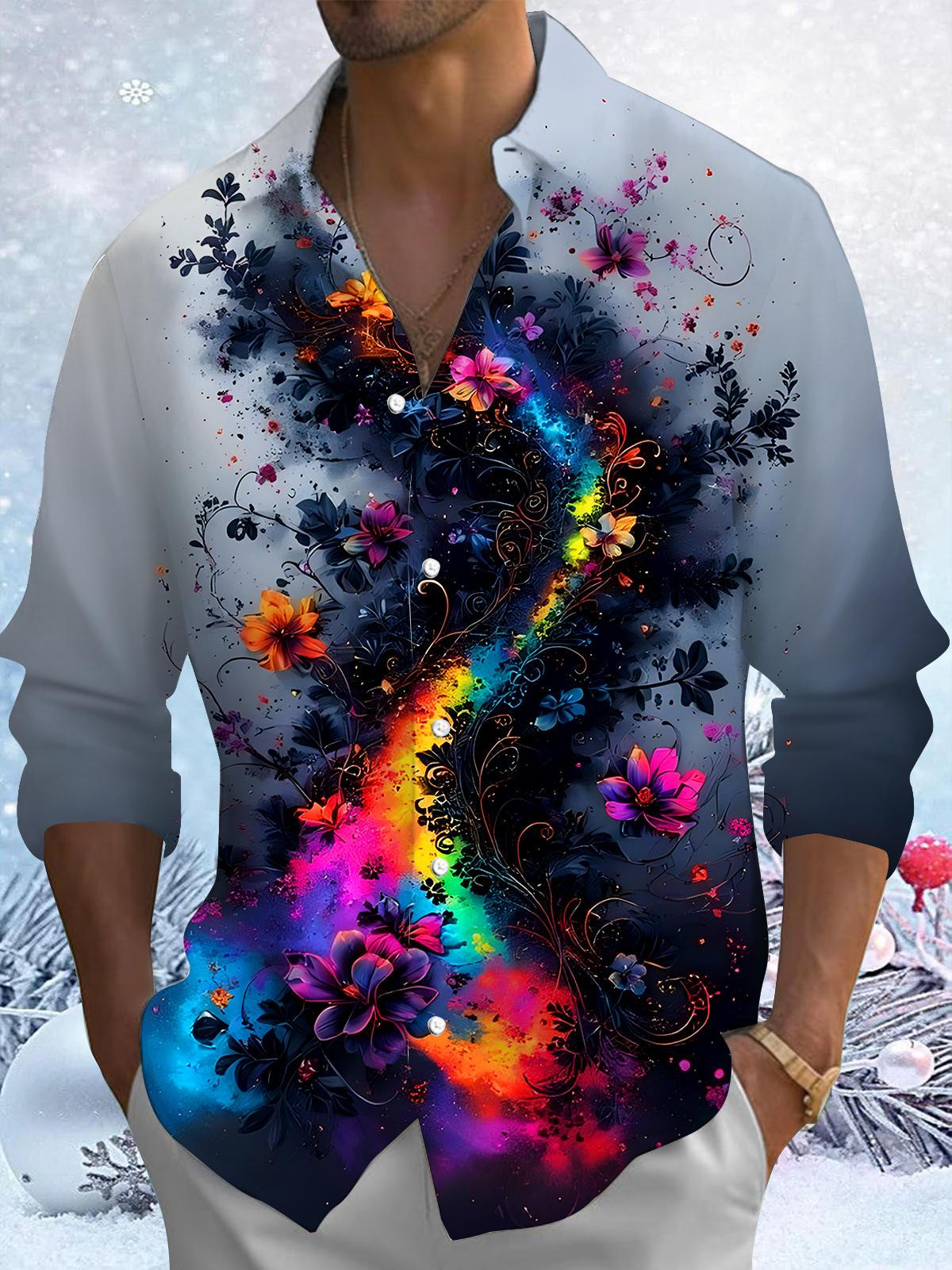 Floral Men's Pocket Long Sleeve Shirts