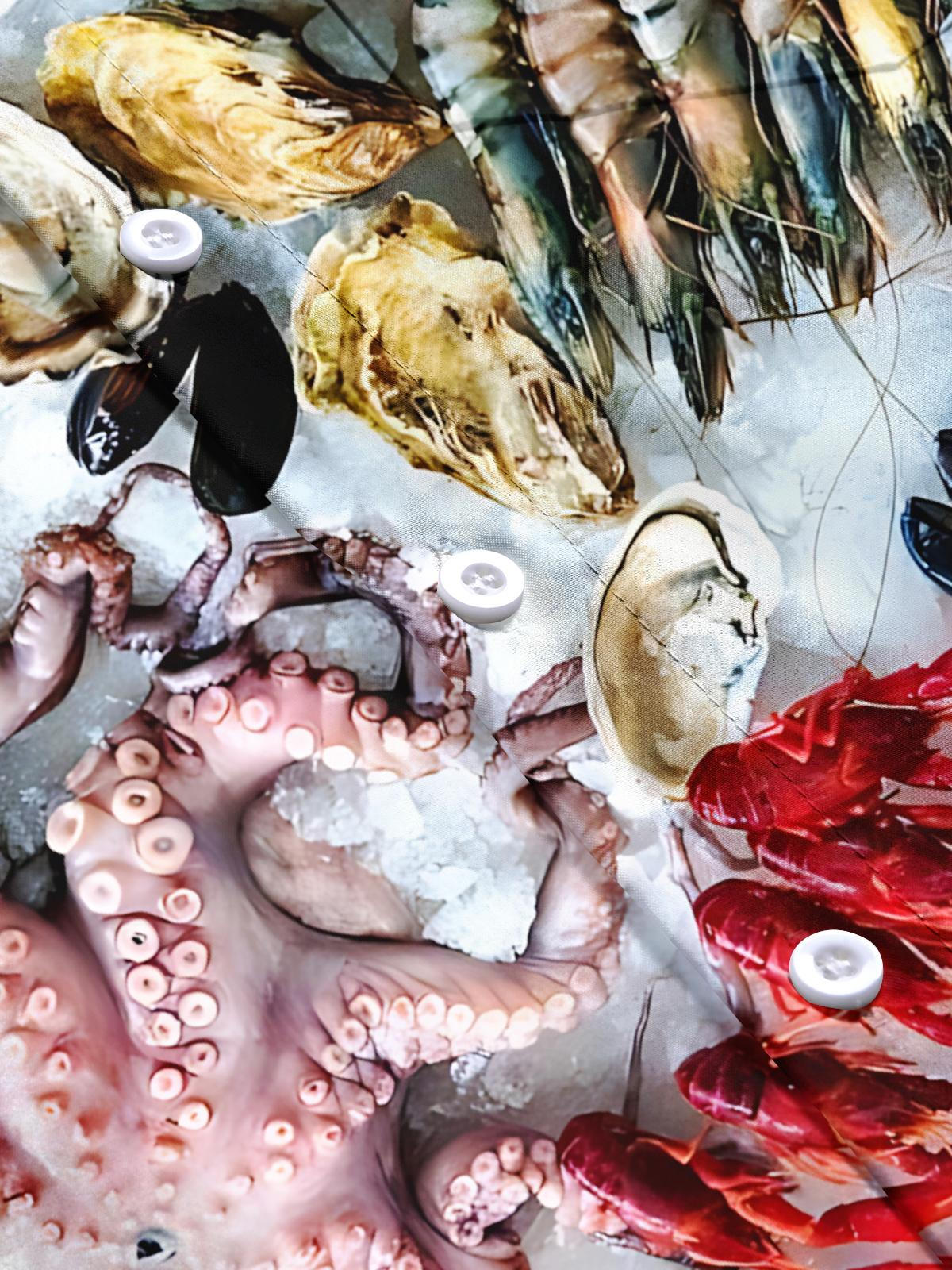 Seafood Print Men's Pocket Short Sleeve Shirts