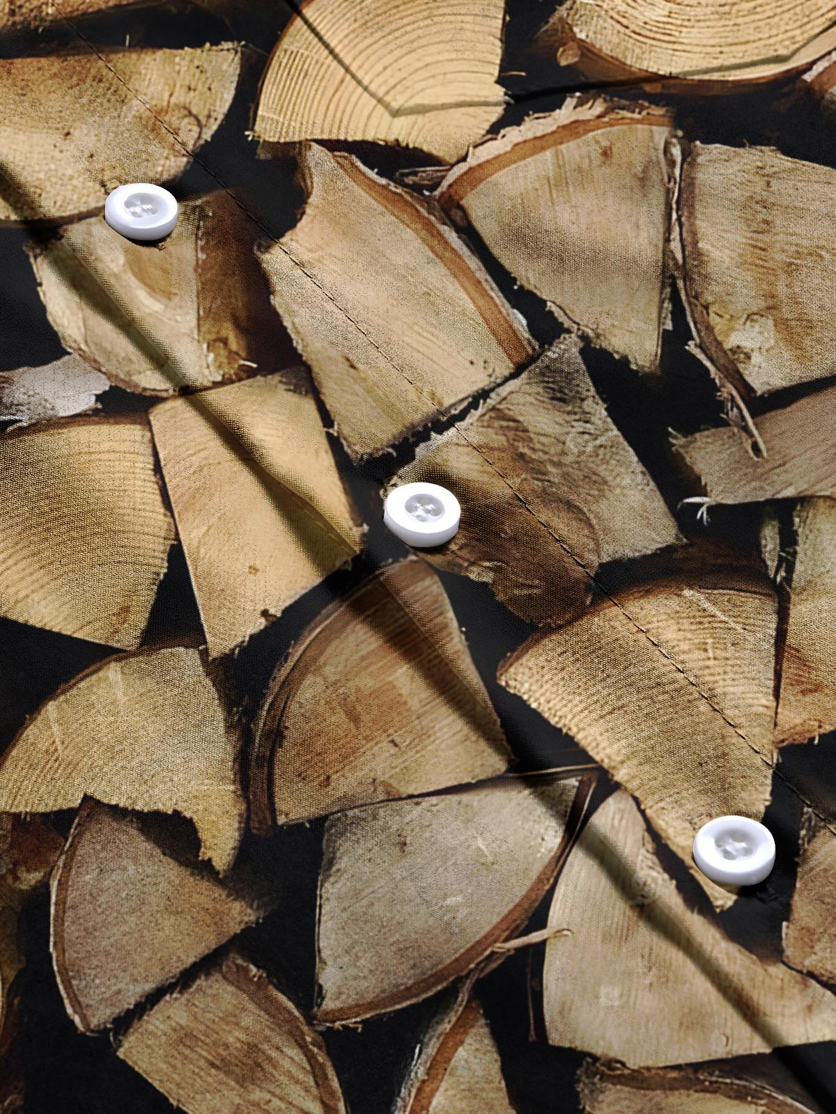 Wood Print Men's Pocket Short Sleeve Shirts