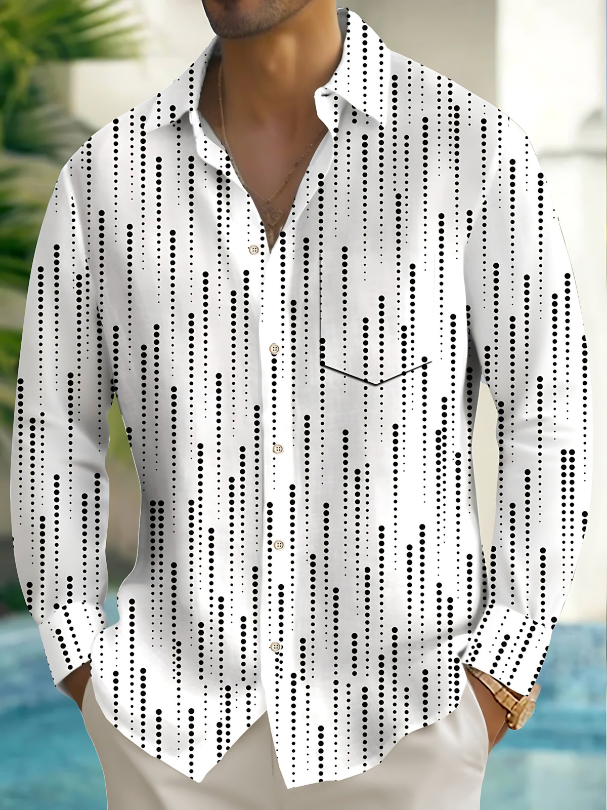 Geometric Print Men's Pocket Long Sleeve Shirts