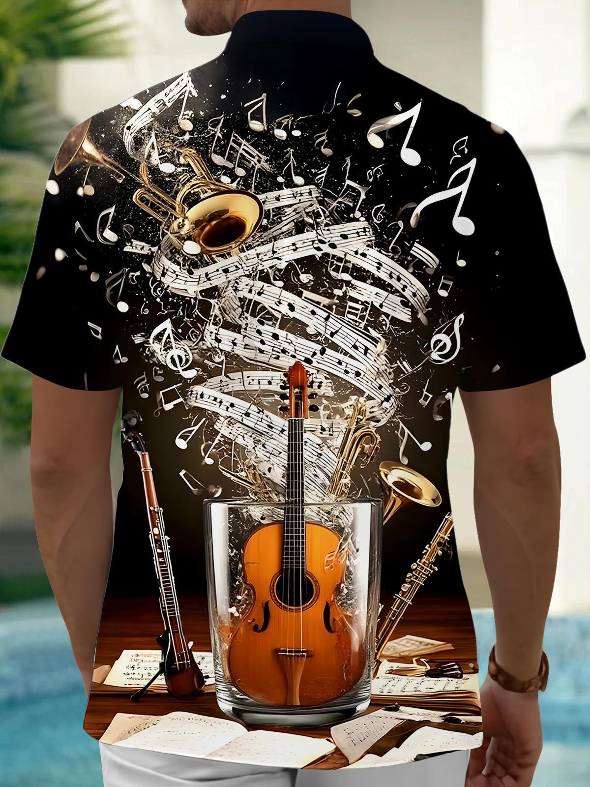 Violin Musical Note Men's Pocket Short Sleeve Shirts