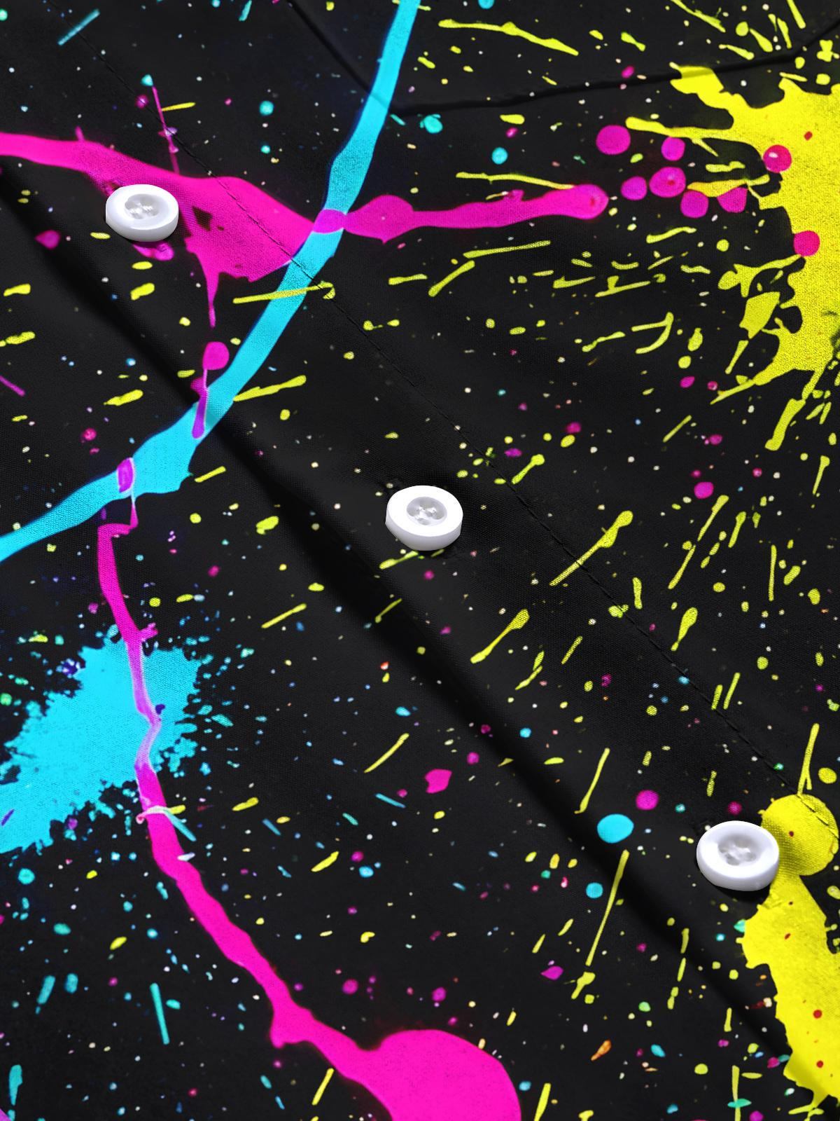 Ink Splash Print Men's Pocket Short Sleeve Shirts