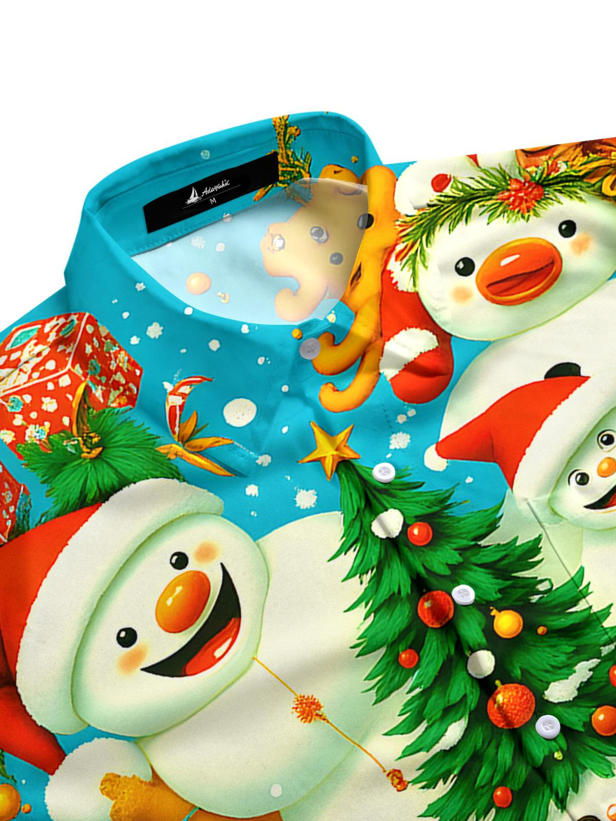 Christmas Tree Santa Claus Snowman Men's Pocket Long Sleeve Shirts